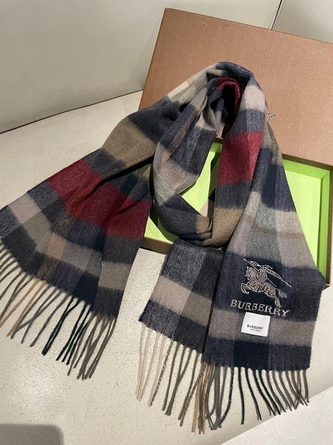 BBR Long Scarf 30*180cm Black Burgundy Beige Cashmere 168153