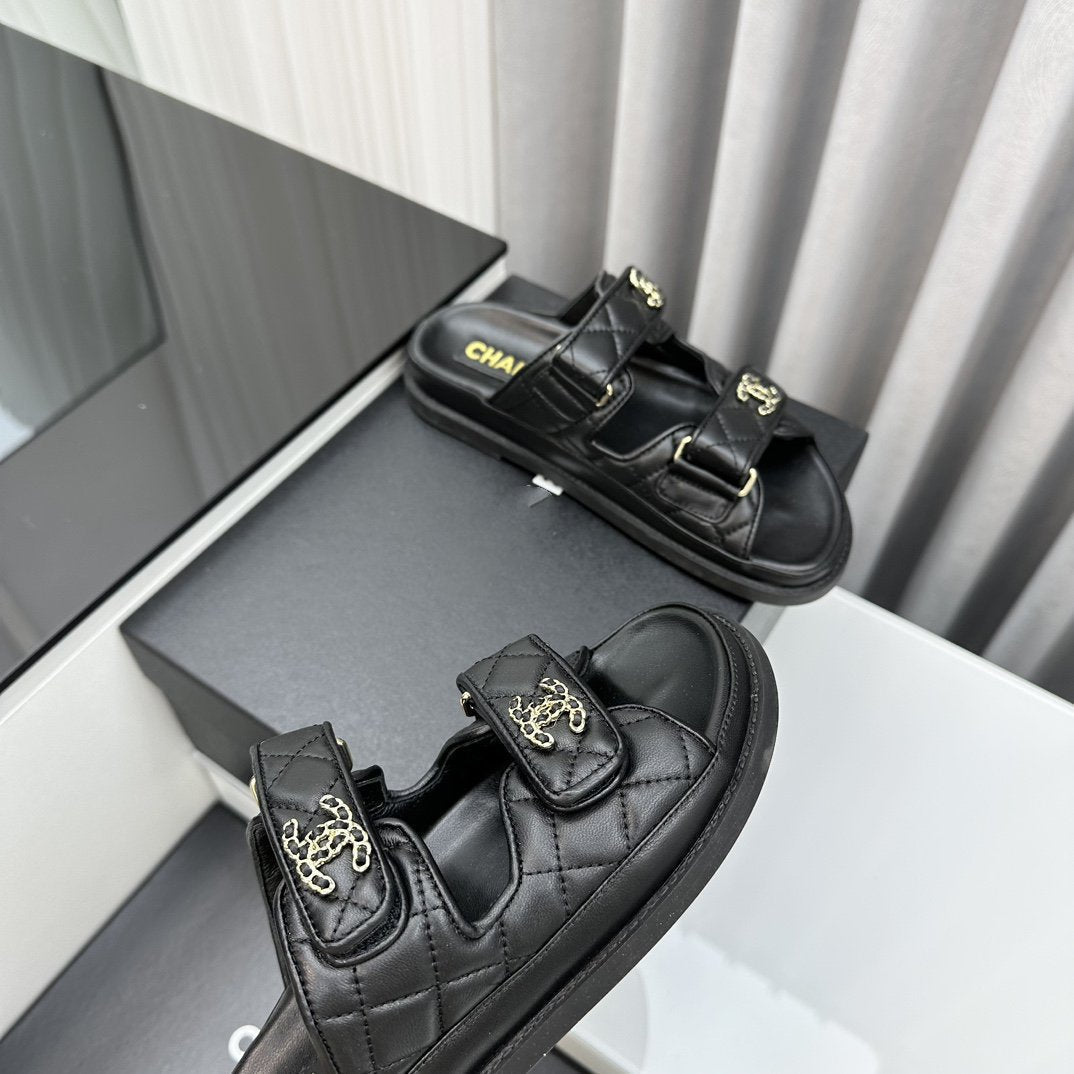 dad sandals black lambskin mules