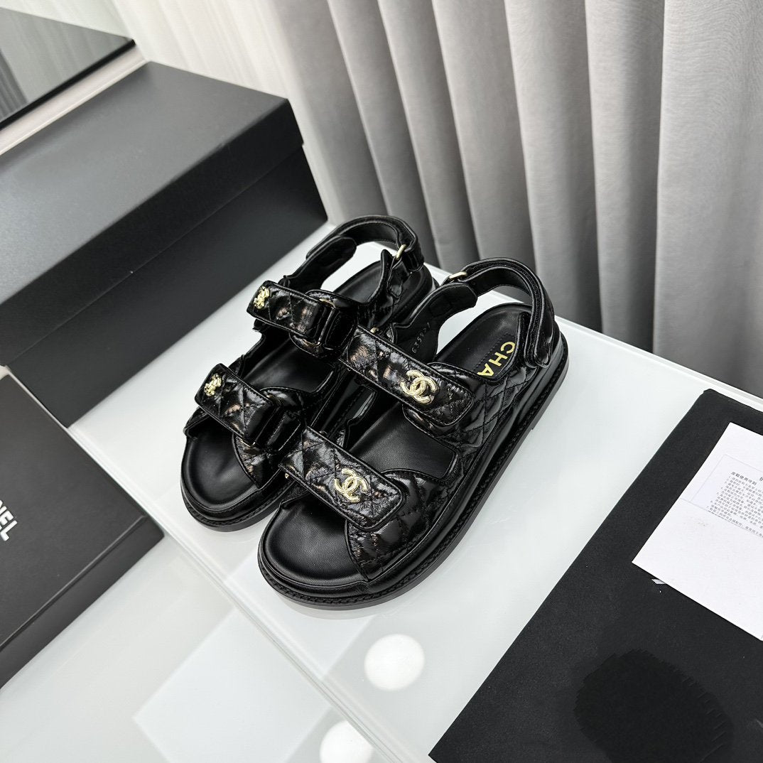 CC 26 Dad Sandals Black Lambskin