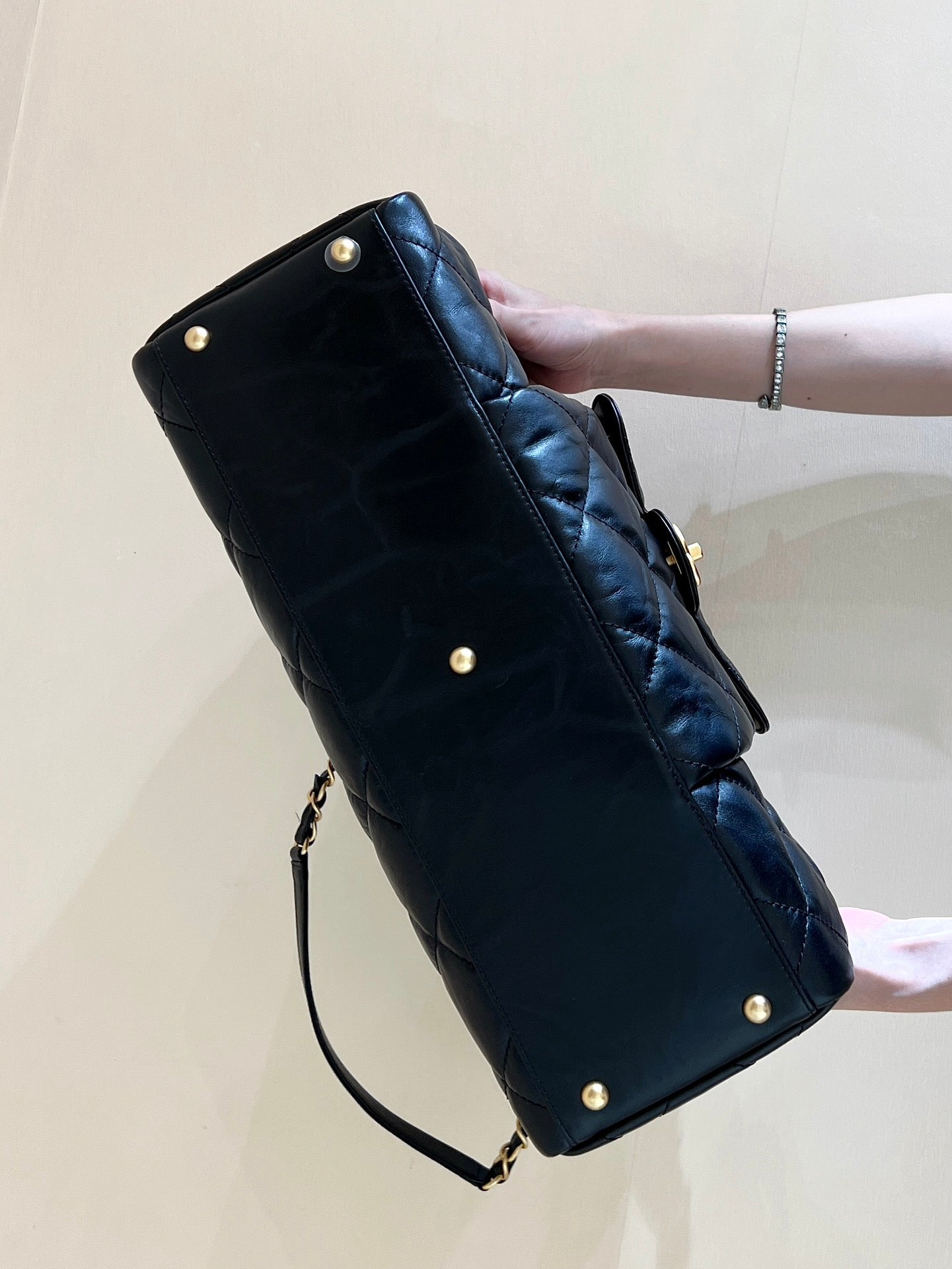 CC 24A Bowling Bag 44cm Black Wrinkled Calfskin GHW