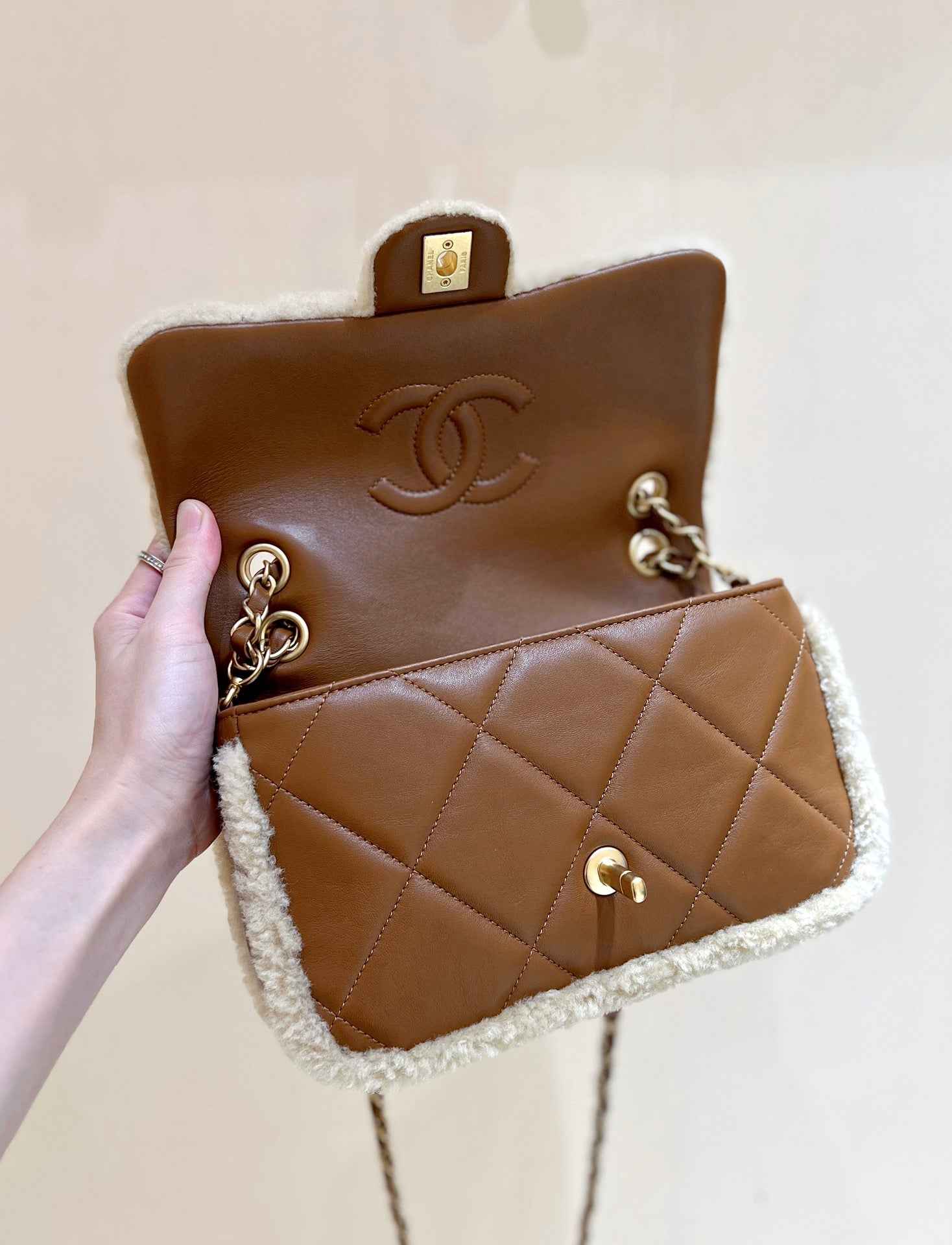 CC 24K Teddy Bear CF 23.5cm Brown Beige Lambskin & Fur Light GHW
