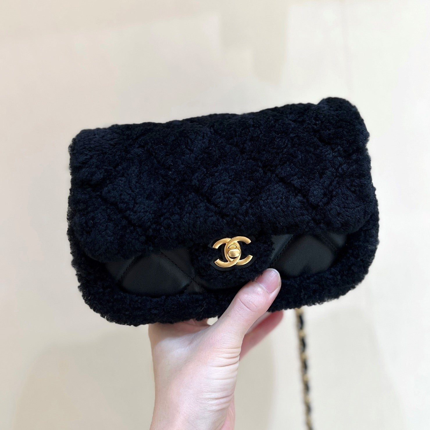 CC 24K Teddy Bear CF 18 cm Black Lambskin & Fur Light GHW