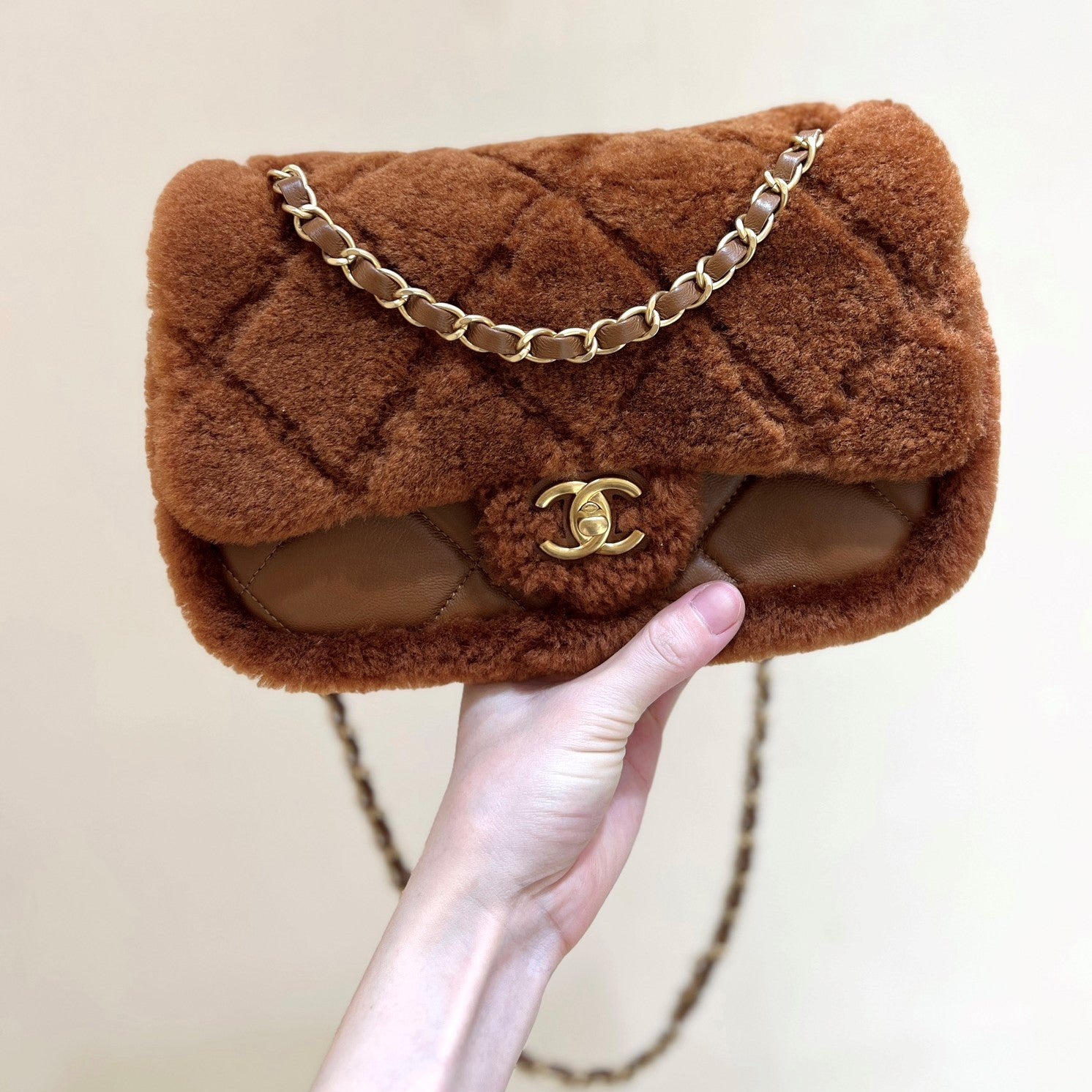 CC 24K Teddy Bear CF 23.5cm Brown Lambskin & Fur Light GHW
