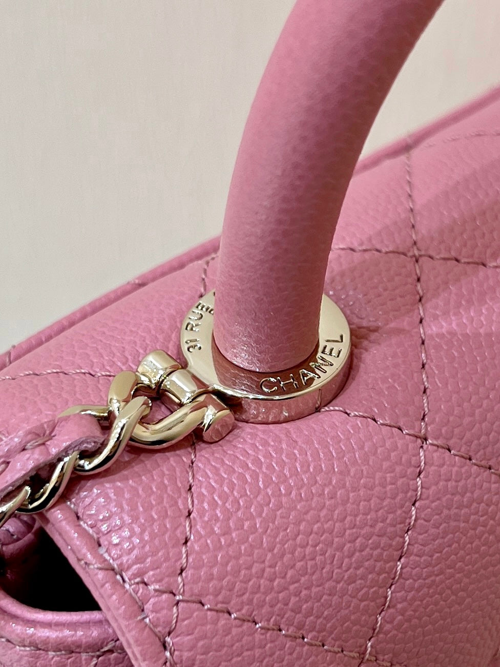 CC Super Mini Handle Bag 14.5 Pink Leather Gold Hardware