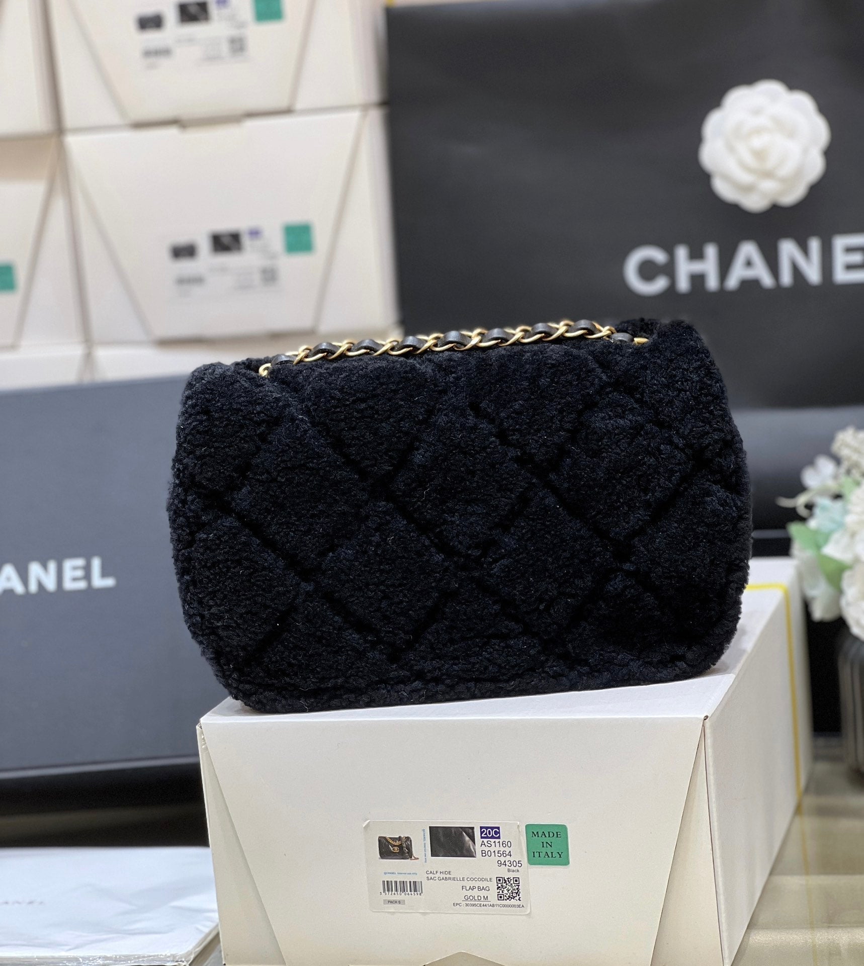CC 24K Teddy Bear CF 23.5cm Black Lambskin & Fur Light GHW
