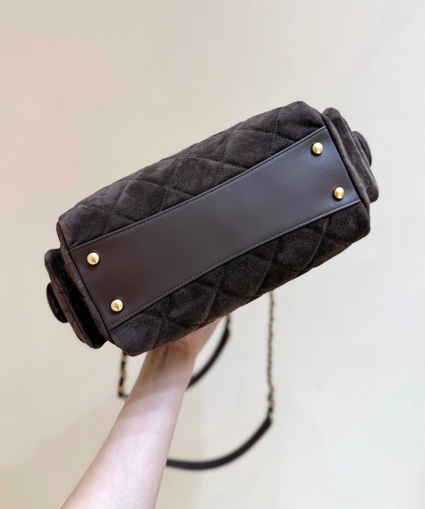 Chanel 2025 Bowling Bag 24cm Dark Brown Suede 345137