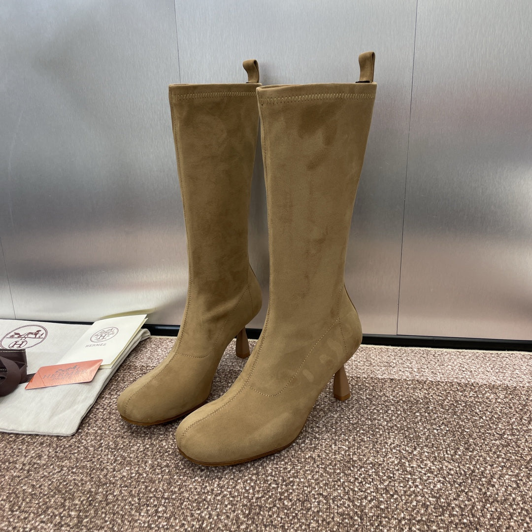 HM High Boots 75mm In Dark Beige Suede 975152