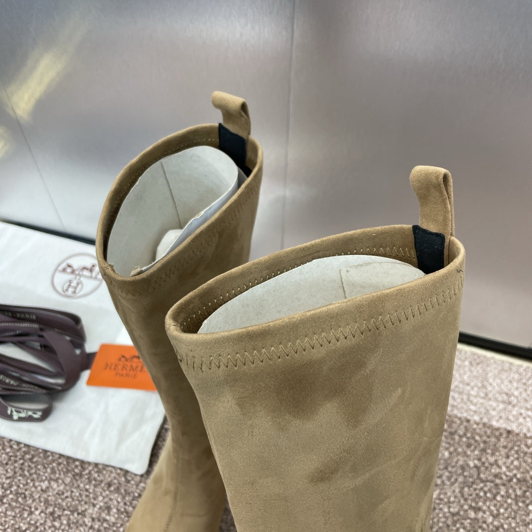 HM High Boots 75mm In Dark Beige Suede 975152