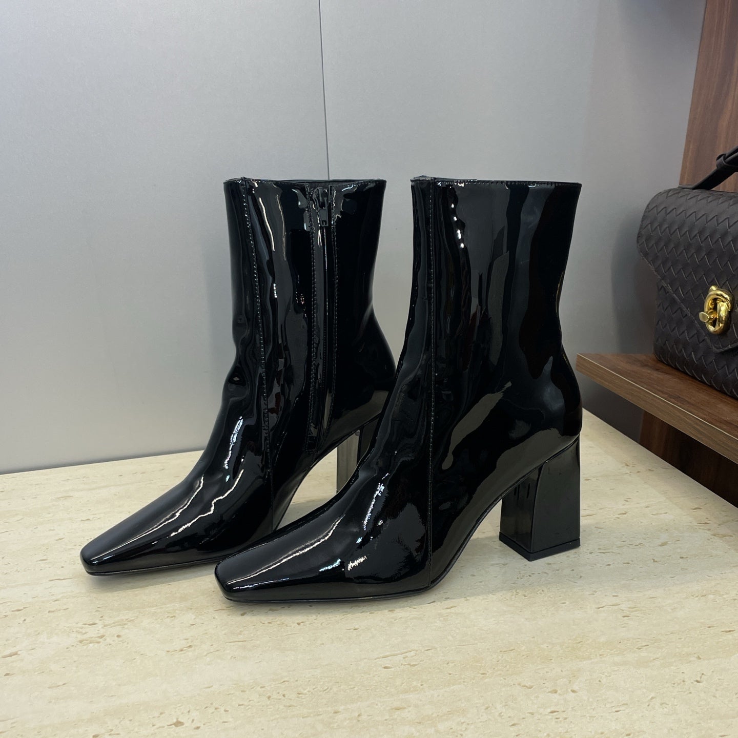 YSL Maxine Boots 75mm Black Patent Leather 551930