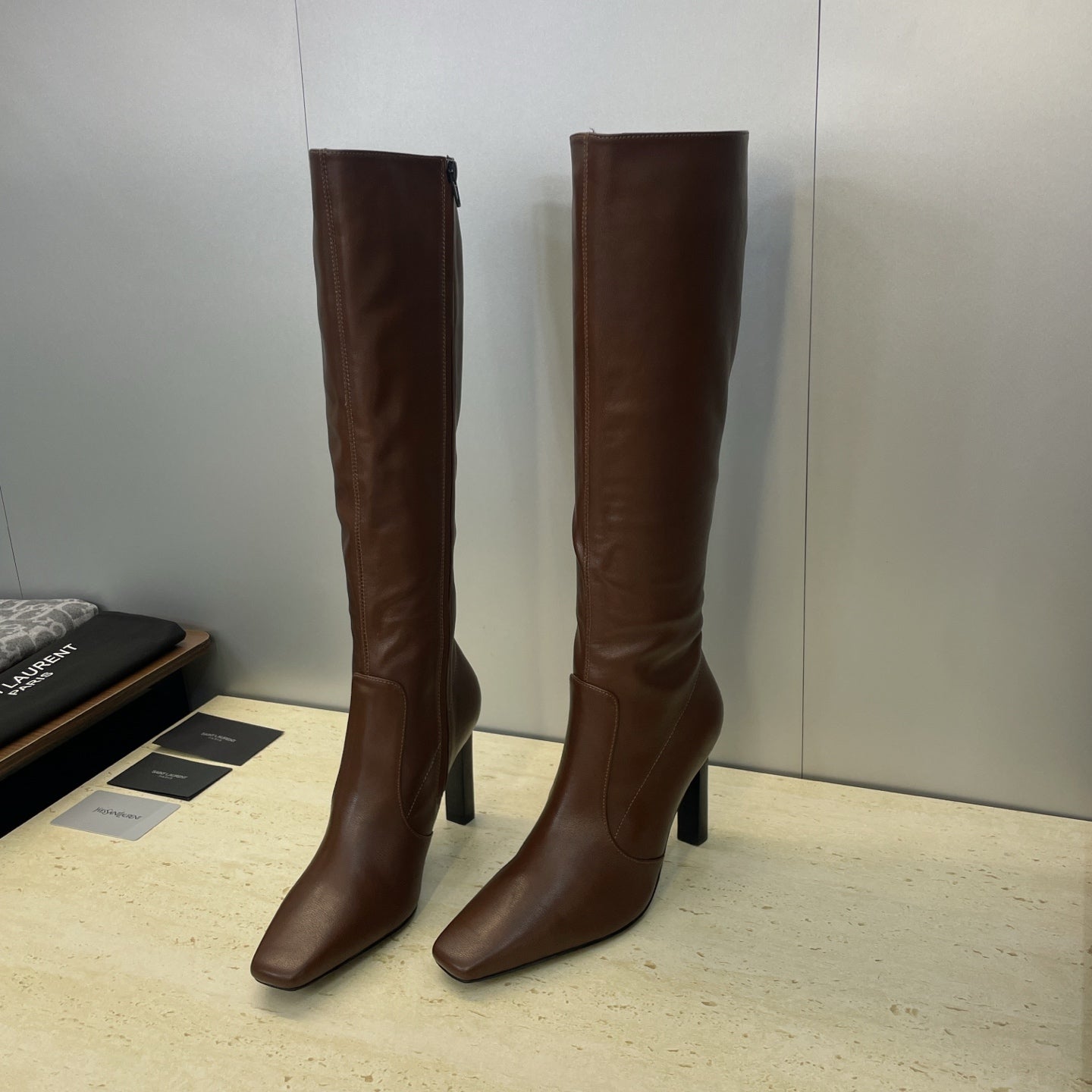 YSL Lily Long Boots 105mm Dark Cocoa Cowhide 551935