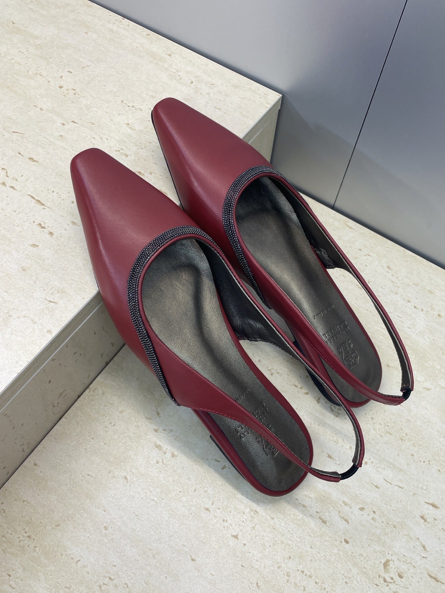 Brunello Twill Slingback Flats Burgundy Calfskin 607024
