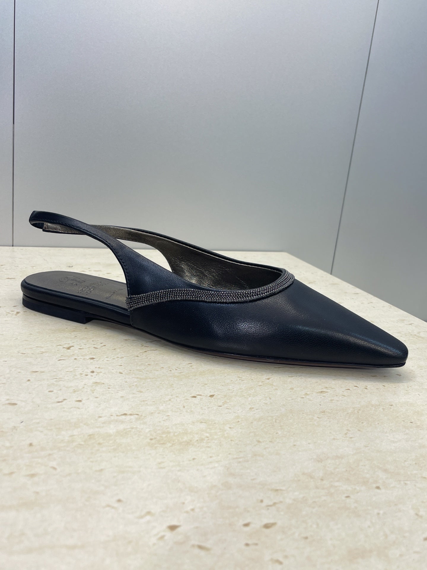 Brunello Twill Slingback Flats Black Calfskin 607026