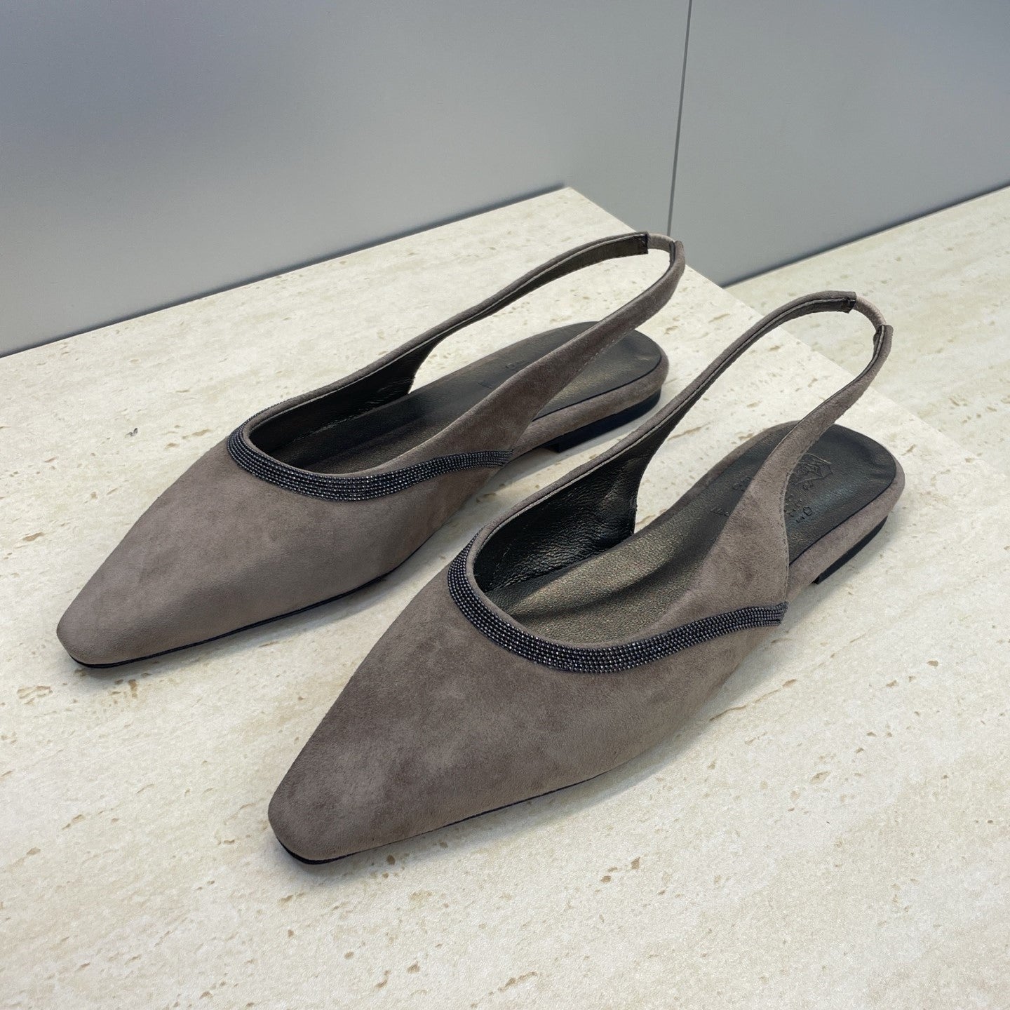 Brunello Twill Slingback Flats Taupe Fabric 607027