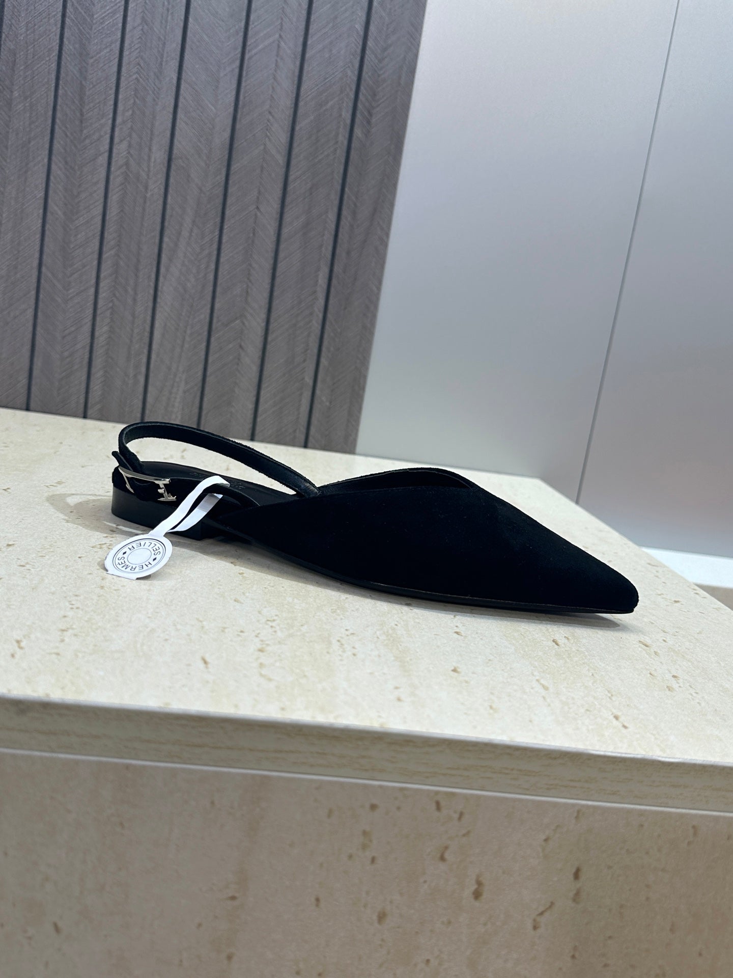HM Nicoletta Slingback Flat Black Suede 830183