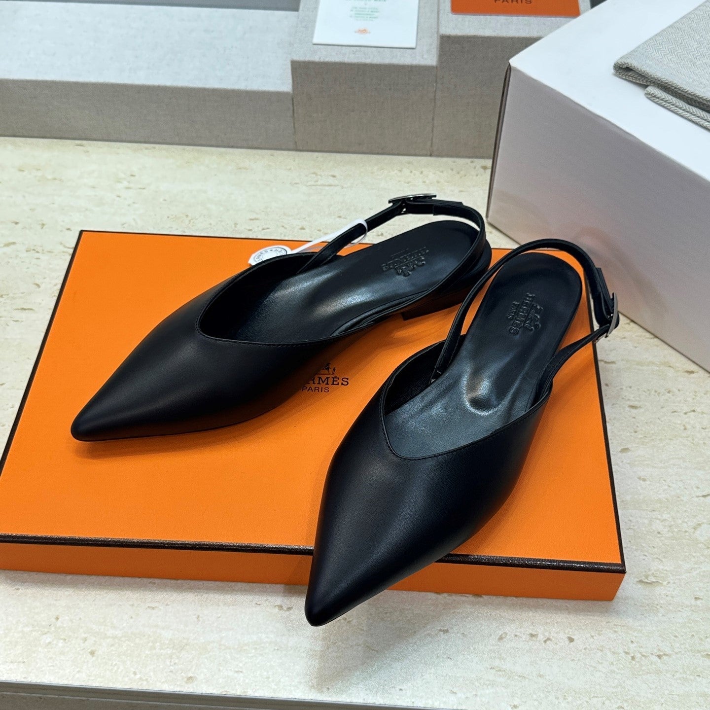 HM Nicoletta Slingback Flat Black Calfskin 830187