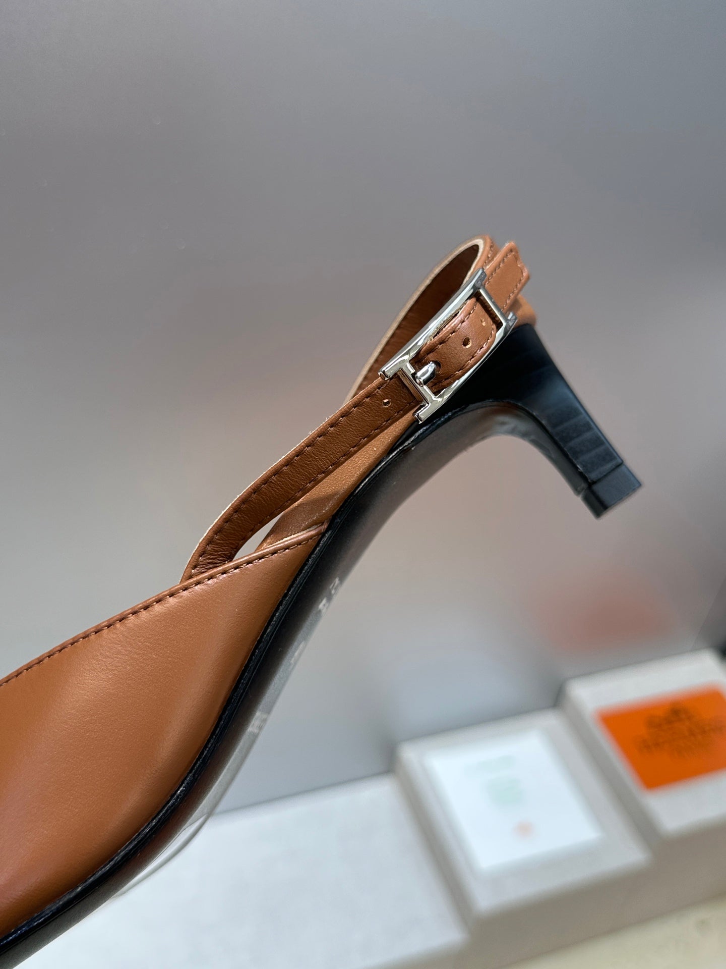 HM Nicoletta Slingback 4cm Brown Calfskin 830191