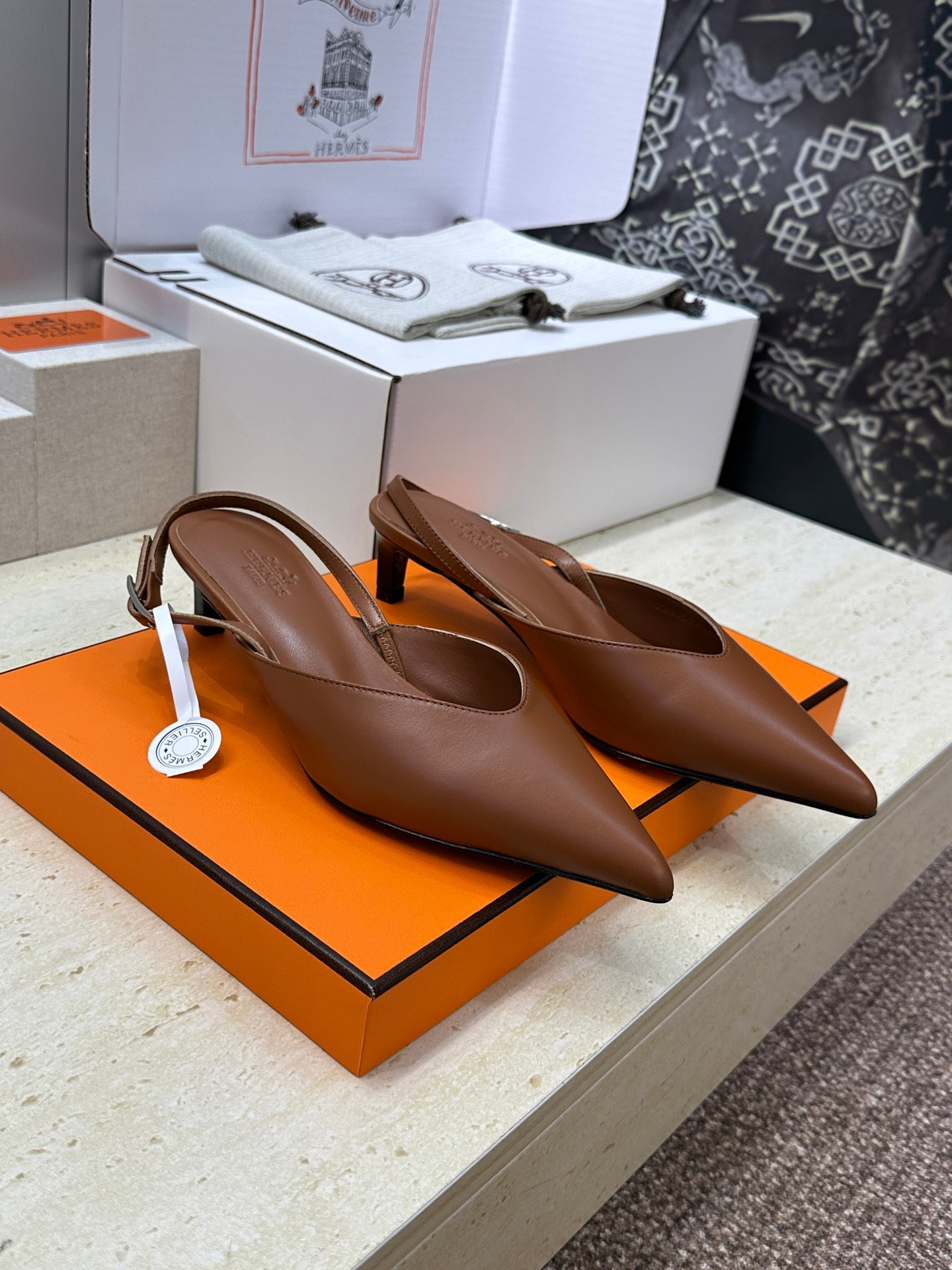 HM Nicoletta Slingback 4cm Brown Calfskin 830191