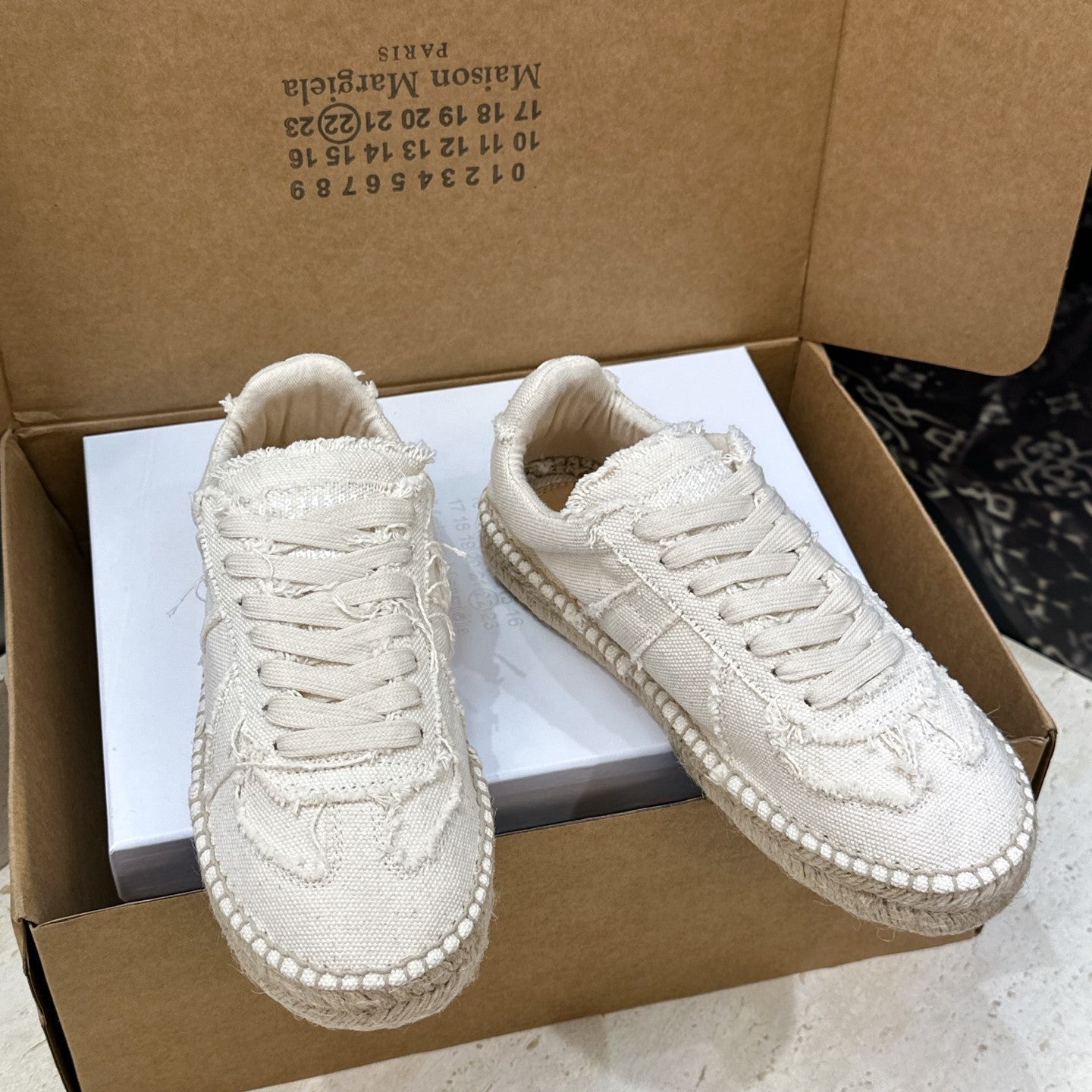 MM6 Replica Frayed Sneakers White Espadrille Canvas 959425
