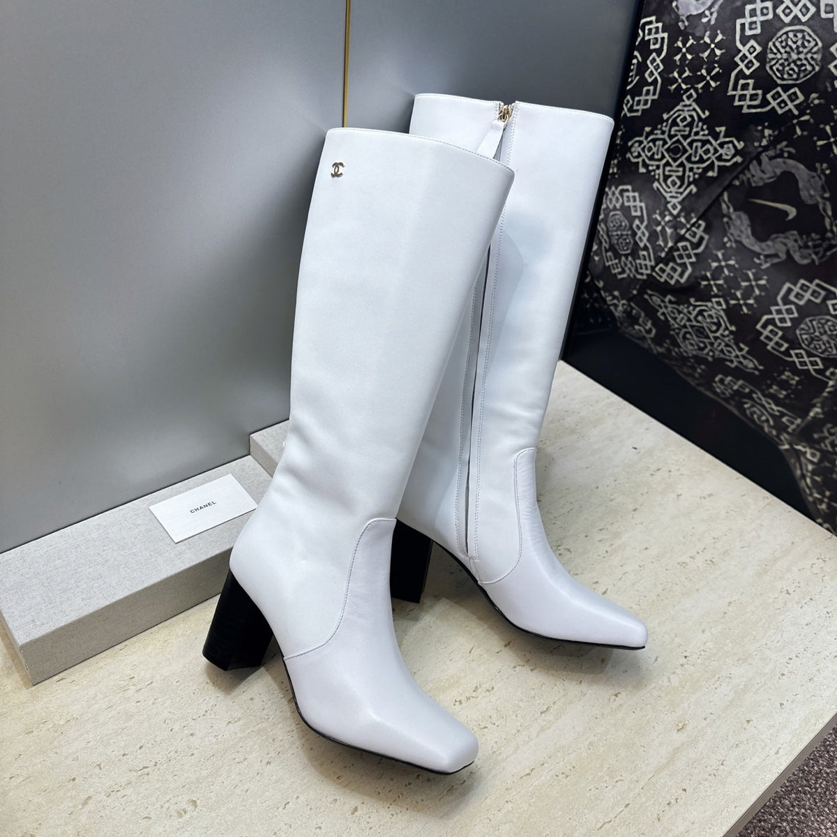 CC 26S Knee High Boots 7.5cm White Calfskin 118733