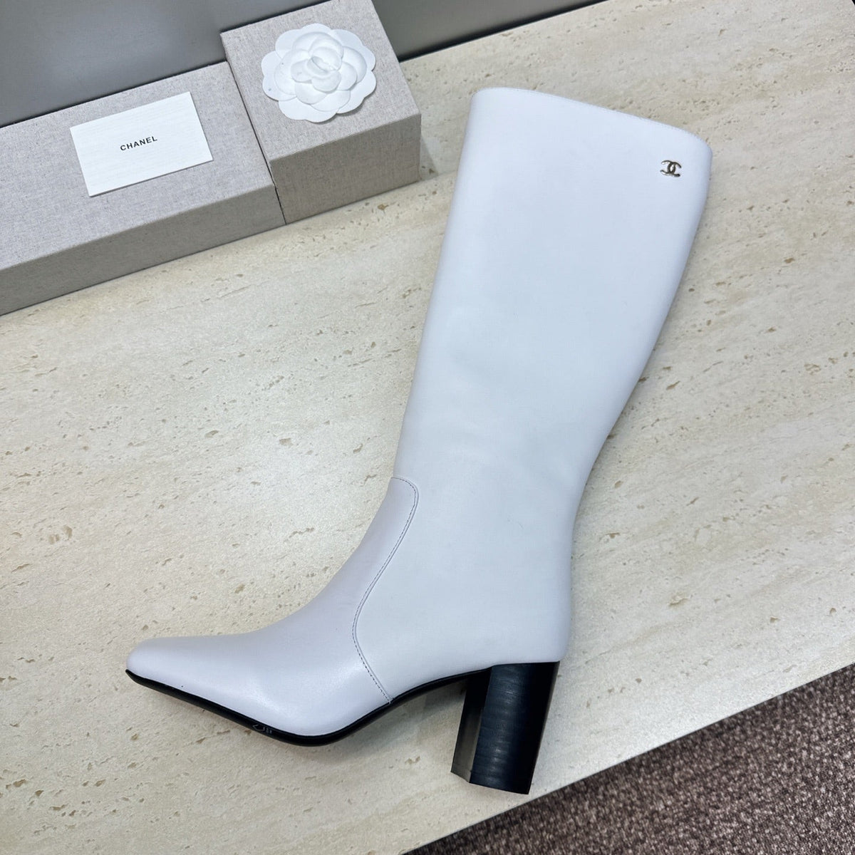 CC 26S Knee High Boots 7.5cm White Calfskin 118733