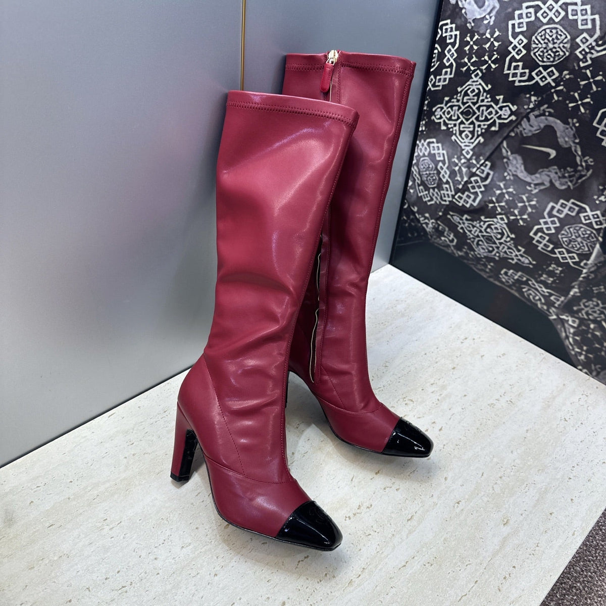 CC 26S Knee High Boots 9cm Red Lambskin Patent 118735