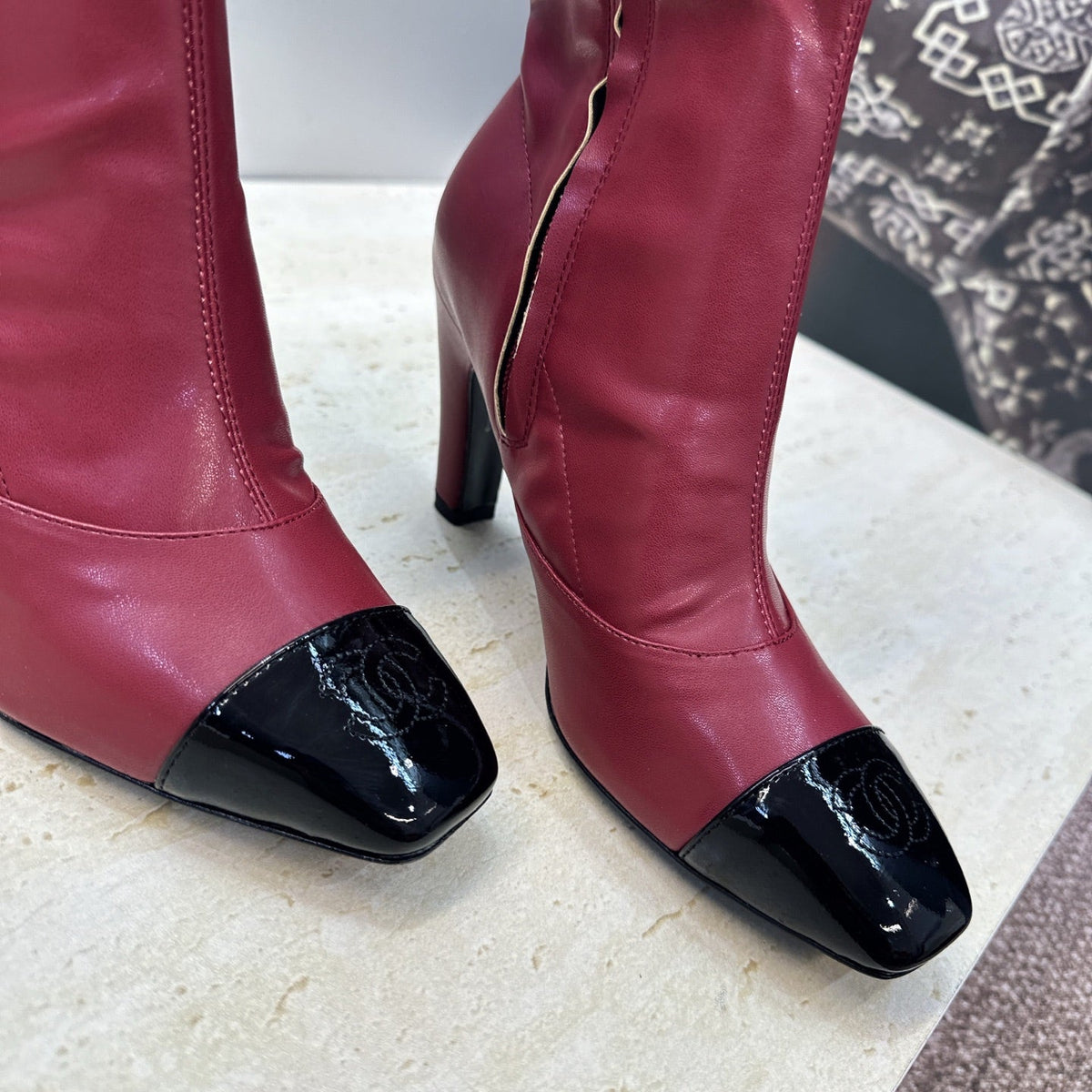 CC 26S Knee High Boots 9cm Red Lambskin Patent 118735