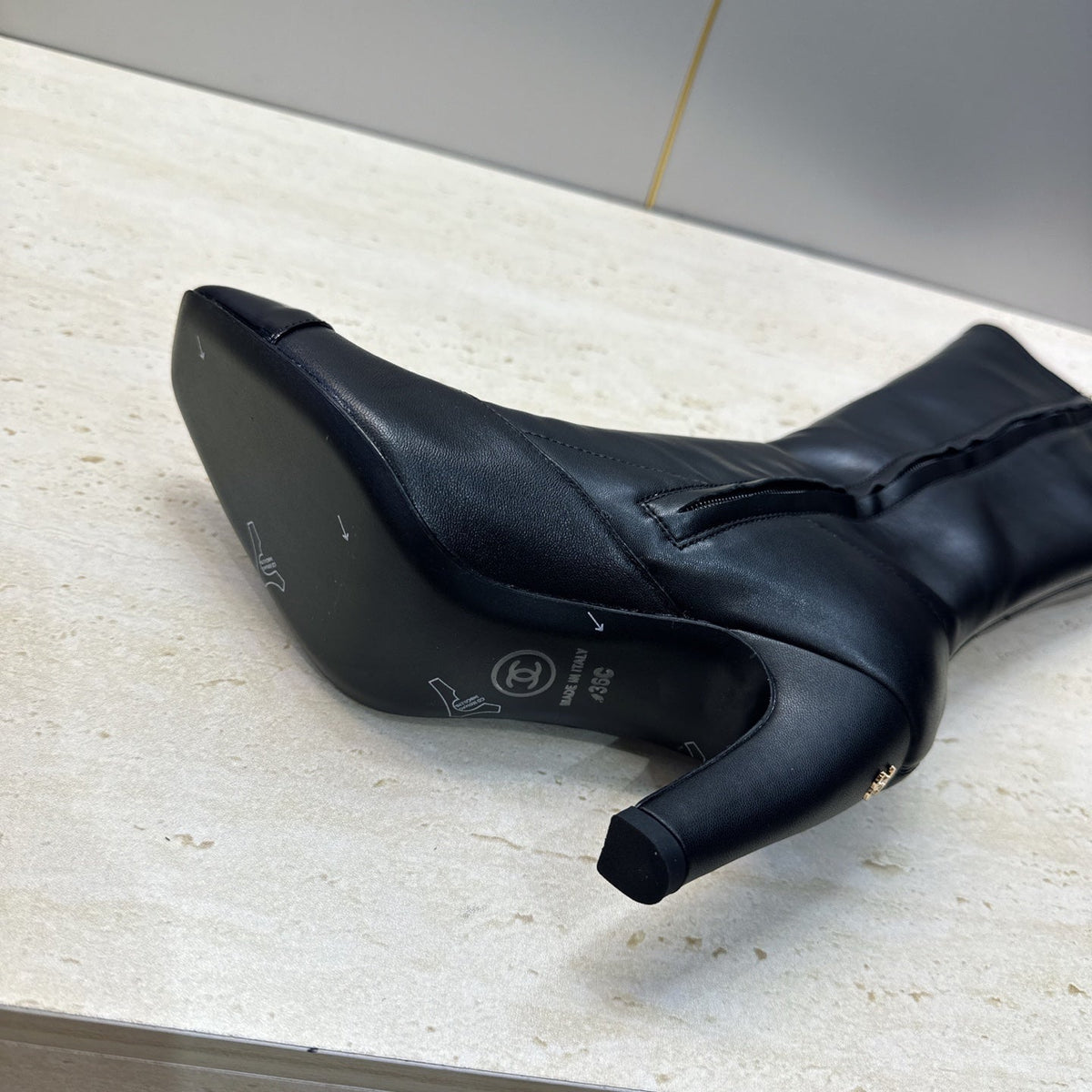 CC 26S Knee High Boots 9cm Black Lambskin Patent 118736