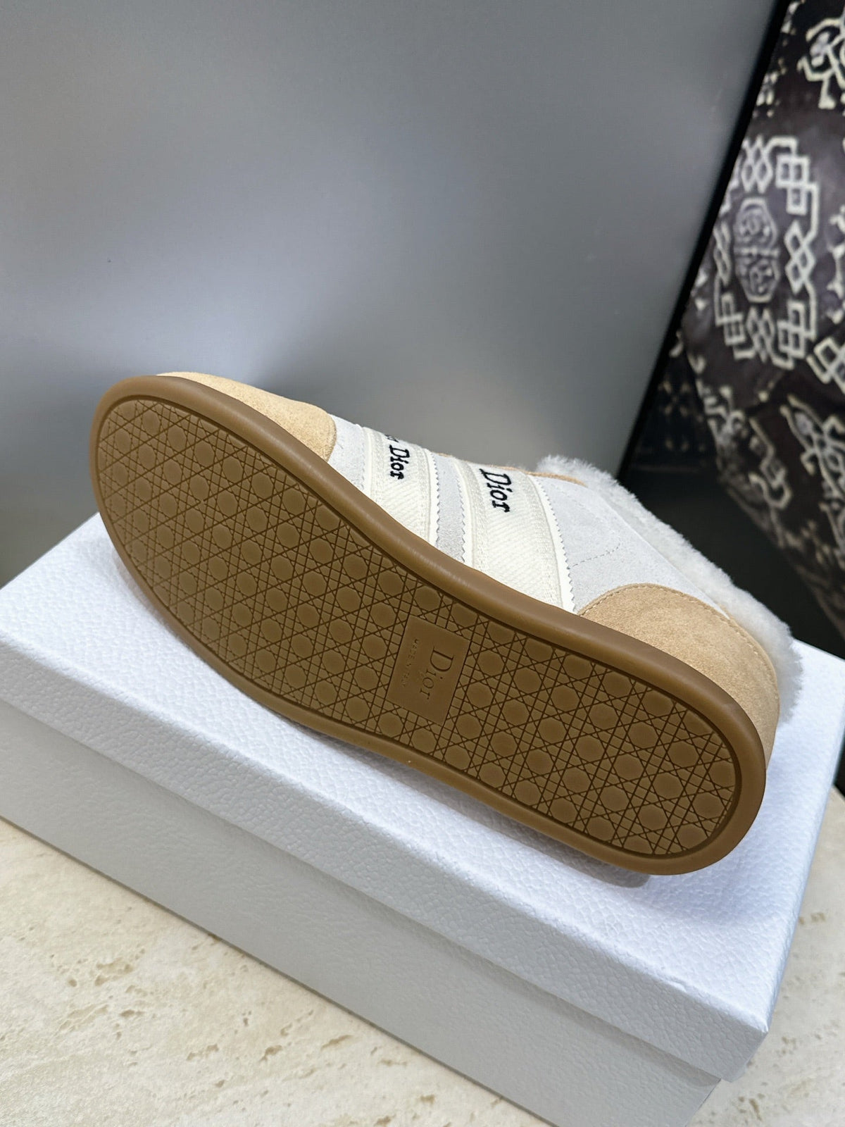 CD 26s Chrono Sneakers Beige White Canvas Suede Shearling 118425