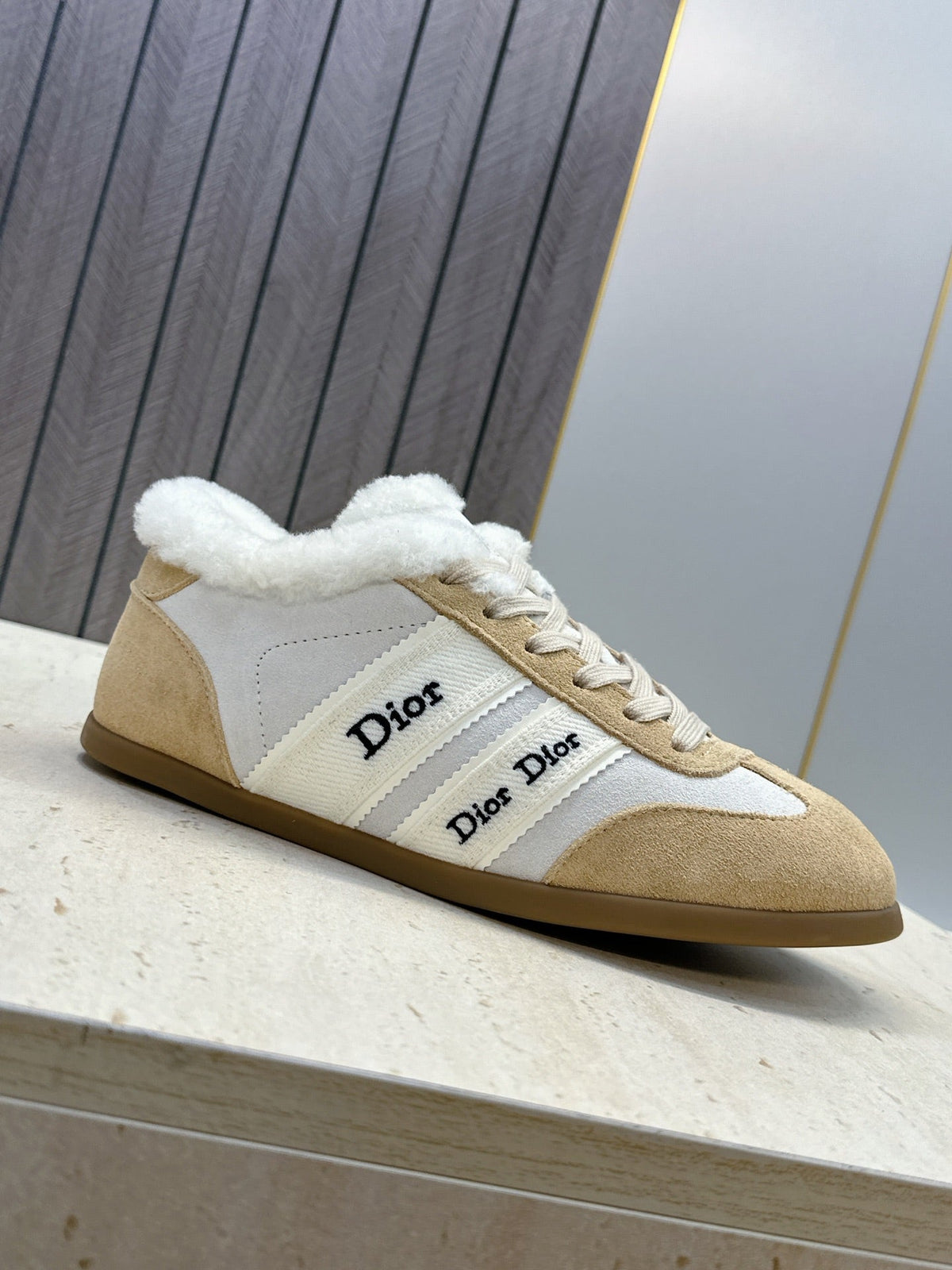 CD 26s Chrono Sneakers Beige White Canvas Suede Shearling 118425