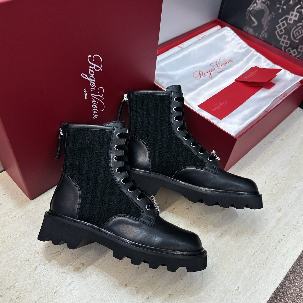 RV 26s Viv' Rangers Truck Booties 4cm Black Knit Leather 118491