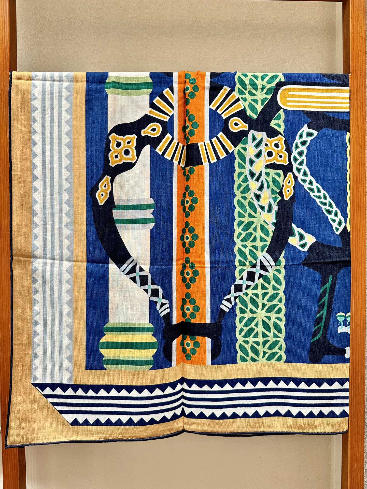 Fantaisie d'Etriers Scarf 140 CM Green Mix Blue Colorful Silk