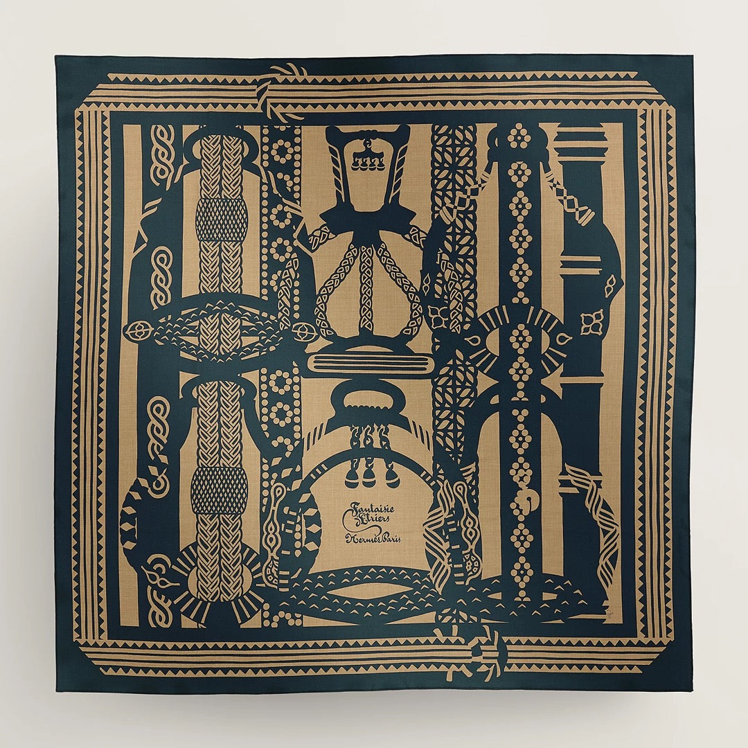 Fantaisie d'Etriers Shawl 140 CM Navy Blue Silk