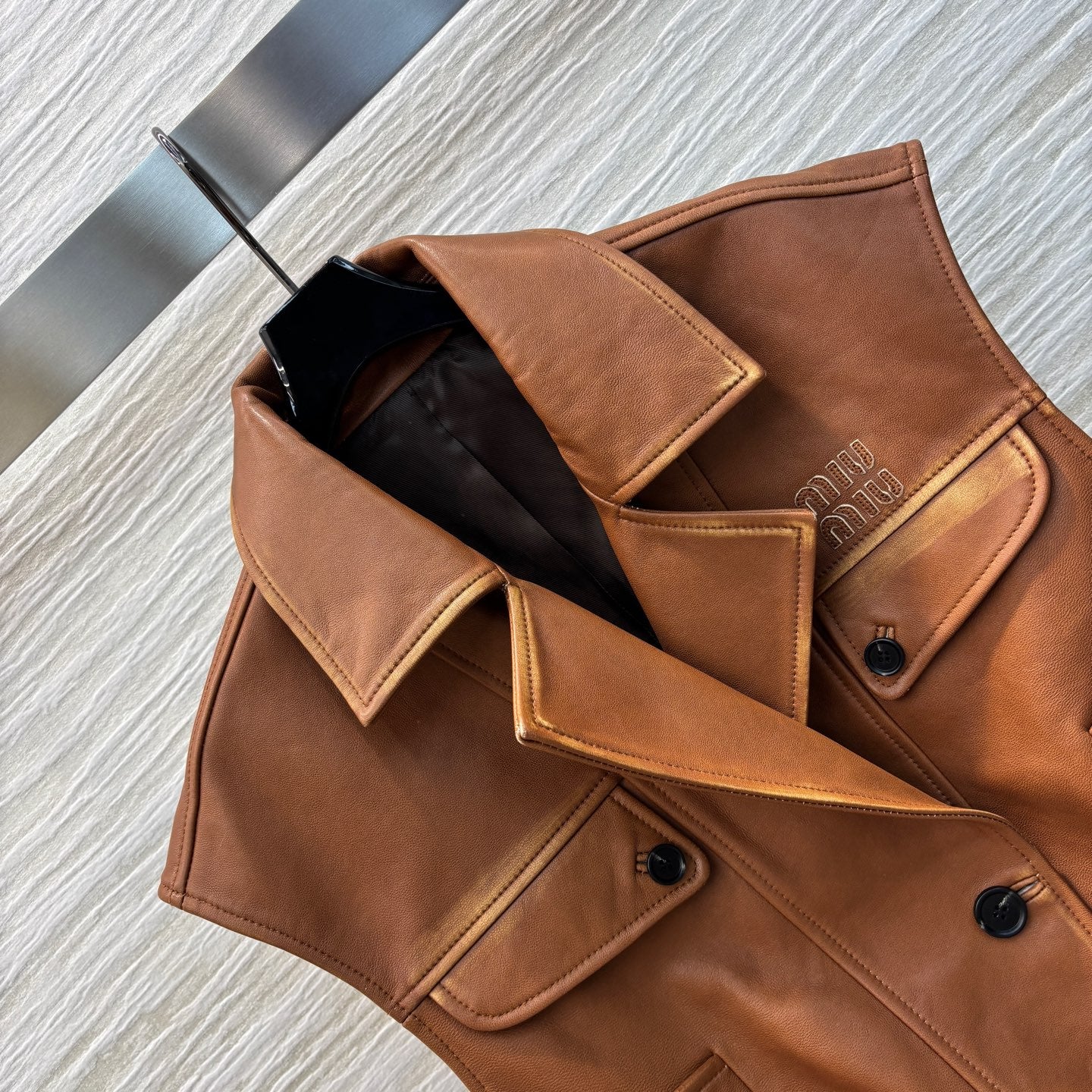 Miu Miu 25 Leather Vest Jacket Brown Lambskin