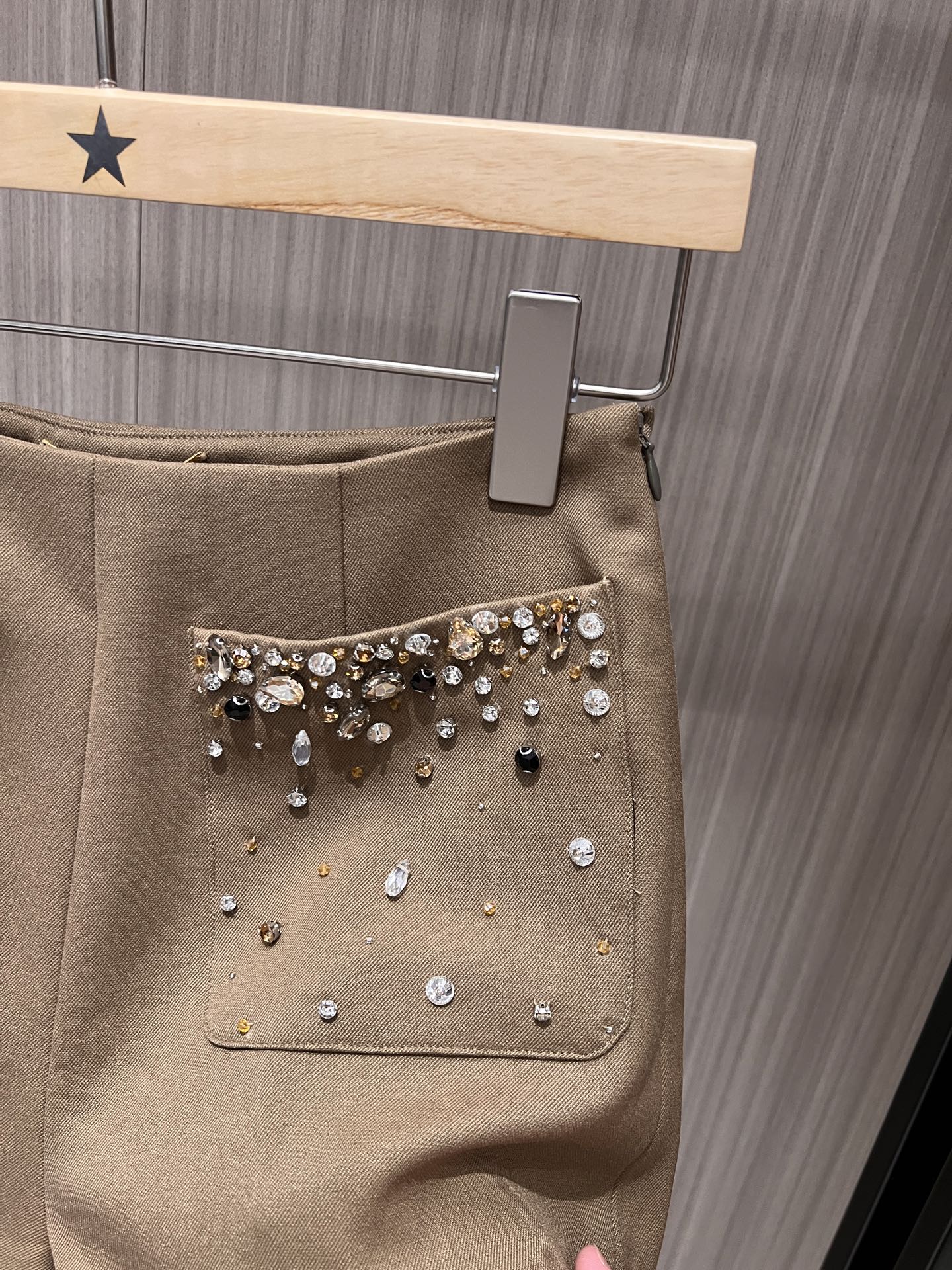 YSL Rhinestone Double Pocket Suit Shorts Light Beige Wool Polyester Rayon