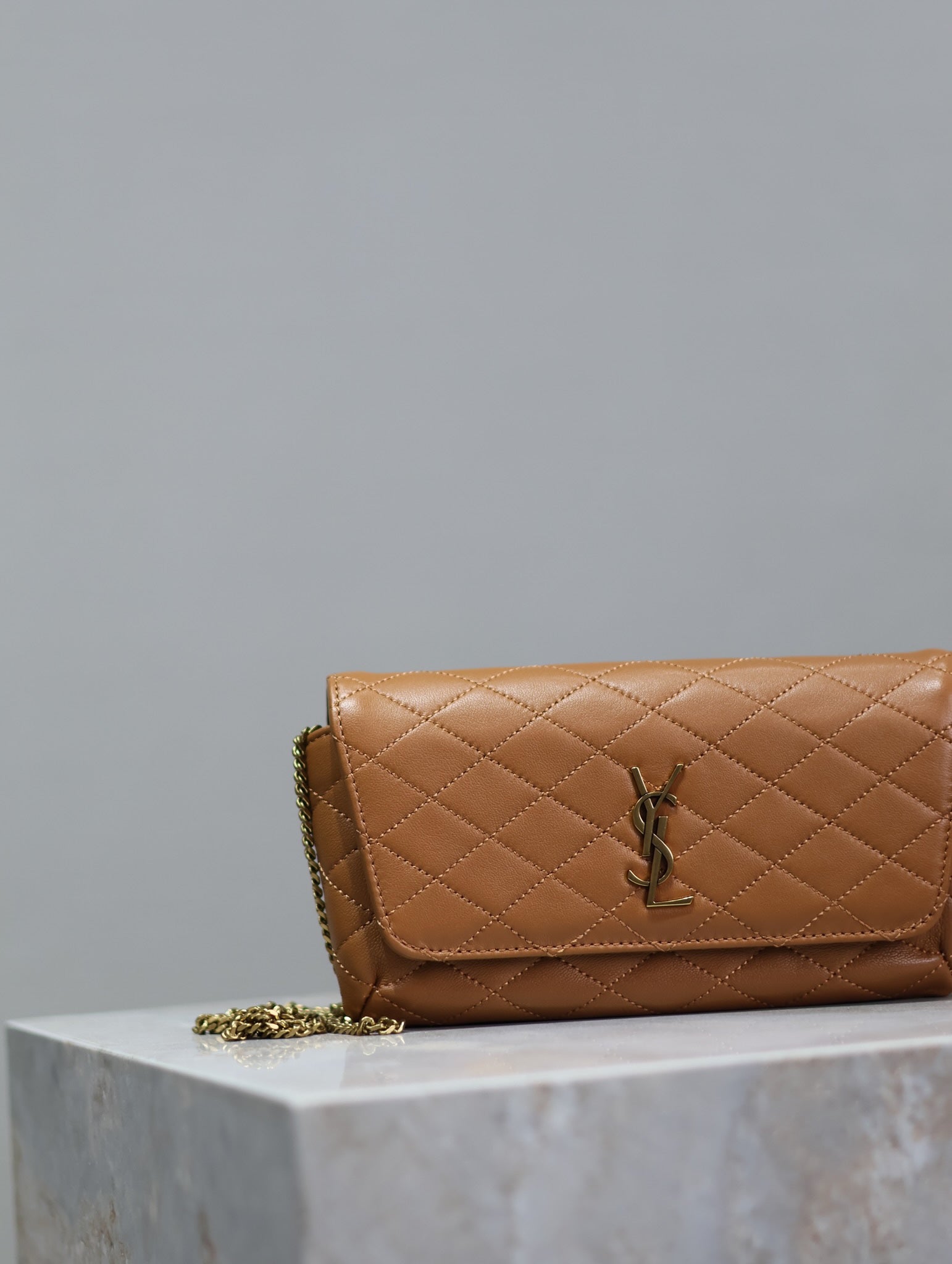 Prada Gaby Phone Bag 19cm Light Brown Quilted Leather GHW