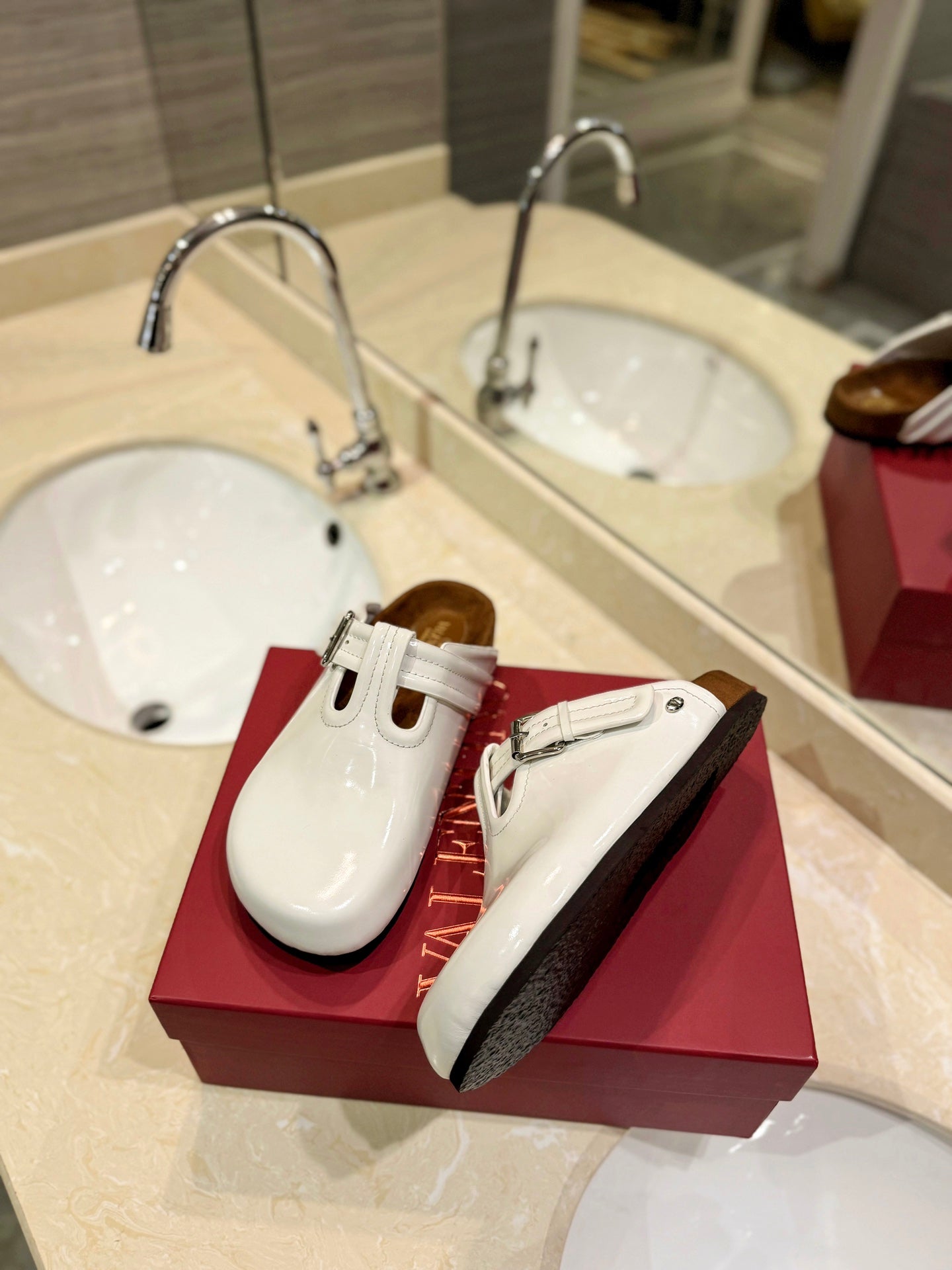 Valentino Fussfriend White Patent Calfskin Leather Sabot