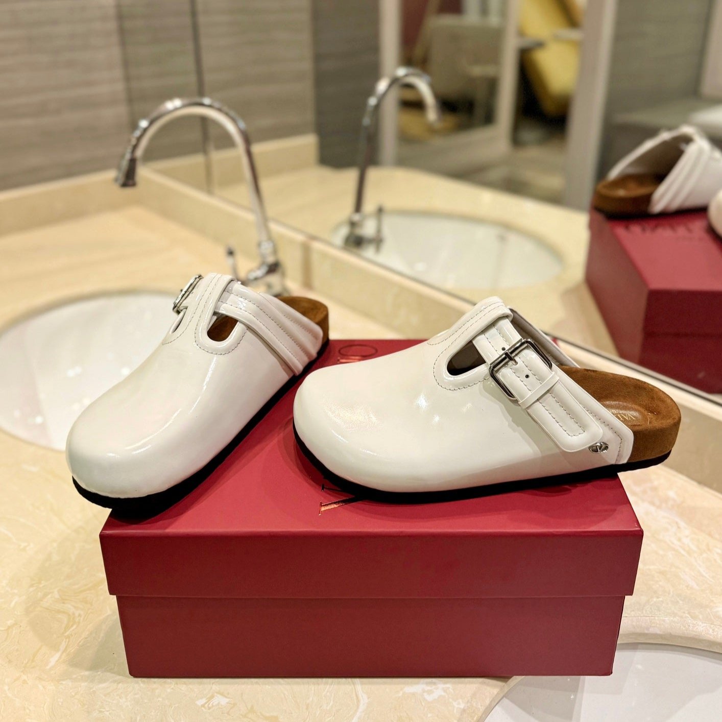 Valentino Fussfriend White Patent Calfskin Leather Sabot