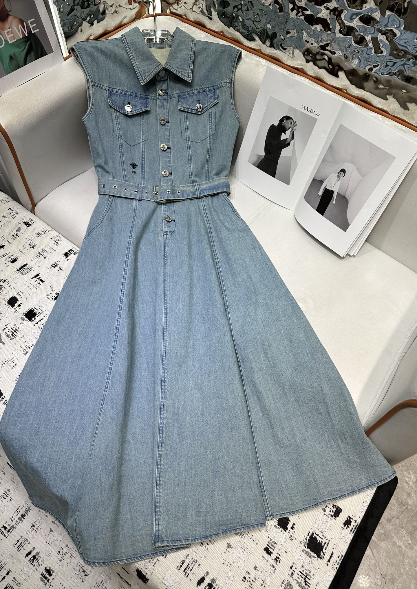 CD 25 Denim Sleeveless Dress Navy Blue and Blue Cotton