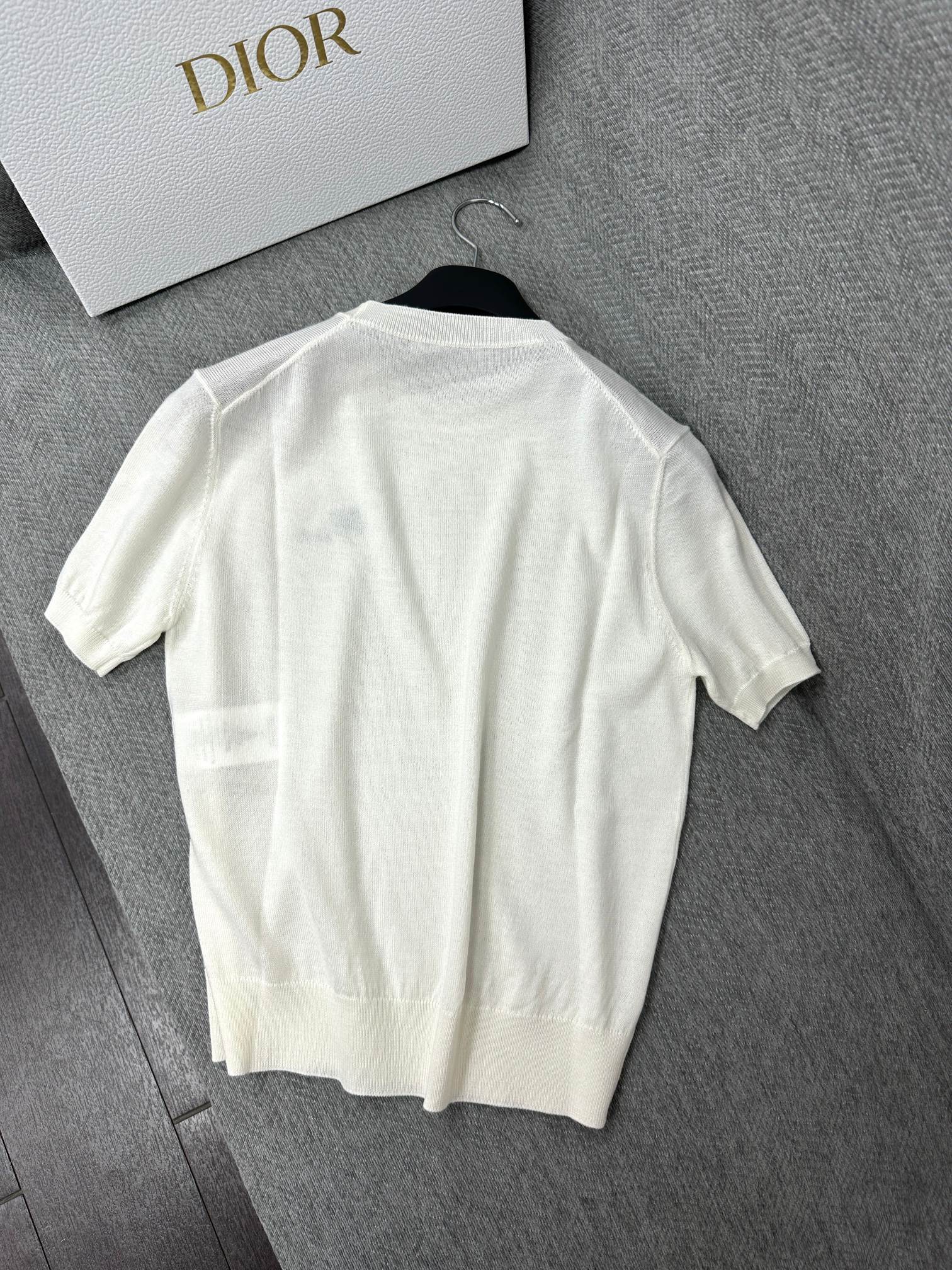 CD Fitted Short-Sleeved Sweater White Wool 345327