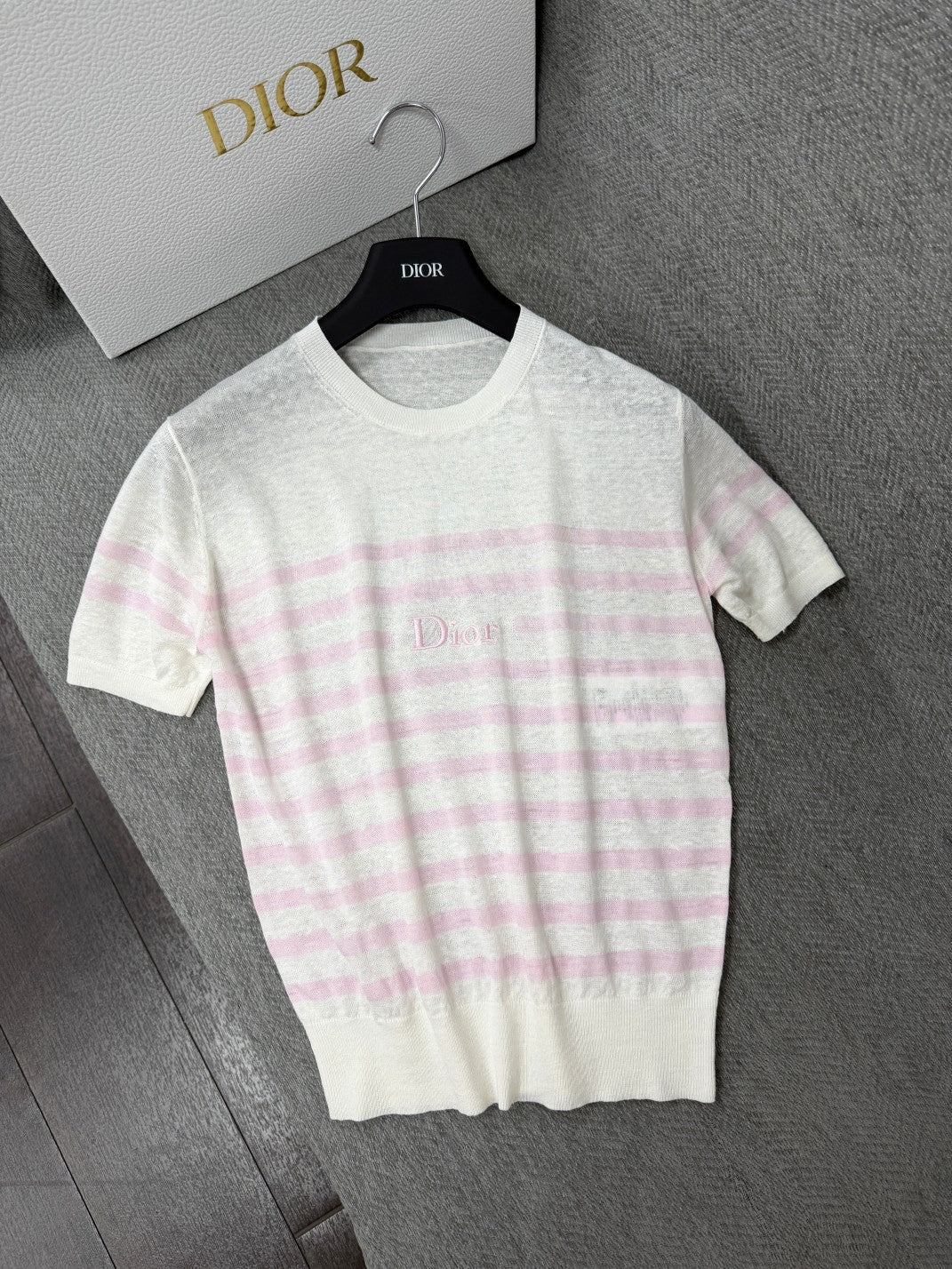 CD 26s Striped Short-Sleeved Shirt White Pink Linen 414788