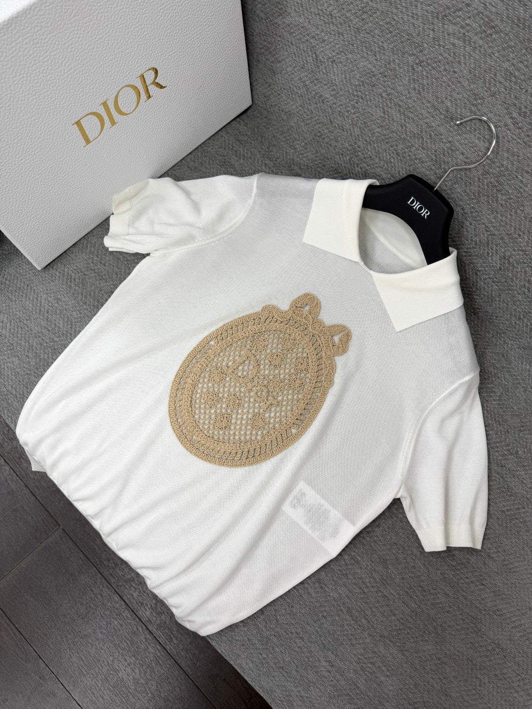 CD 26s Printed Embroidered Round Neck Long Sleeve White Cotton 414791