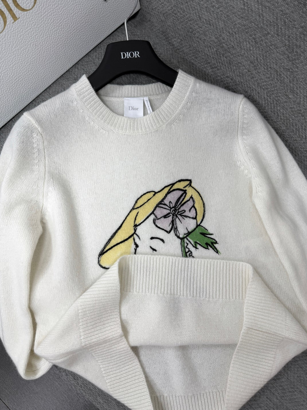 CD 26s Printed Embroidered Round Neck Long Sleeve White Cotton 414797