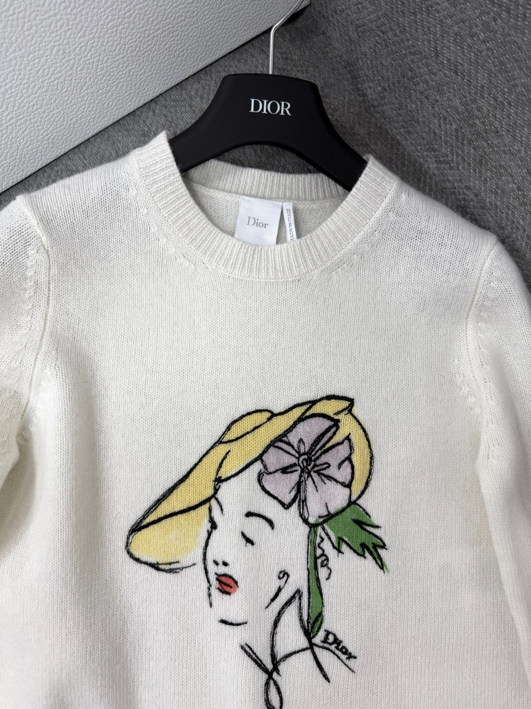 CD 26s Printed Embroidered Round Neck Long Sleeve White Cotton 414797
