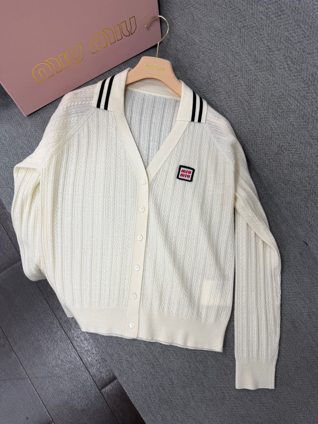Miu 26s Twisted Rope Cardigan White Cotton 414812