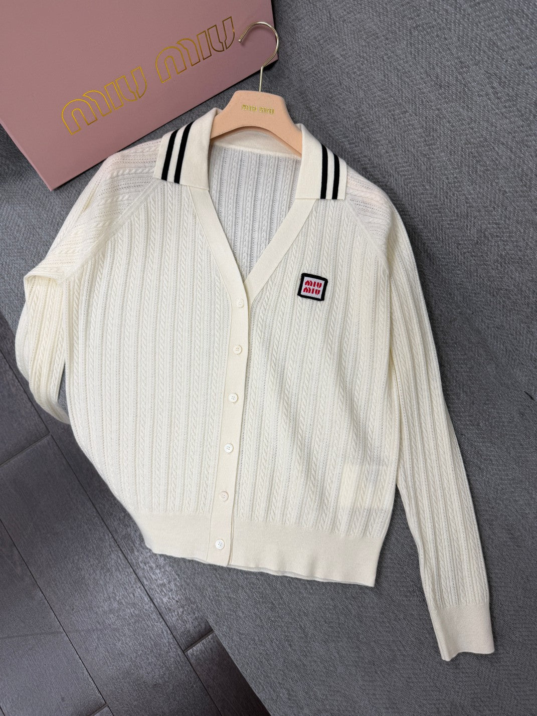 Miu 26s Twisted Rope Cardigan White Cotton 414812