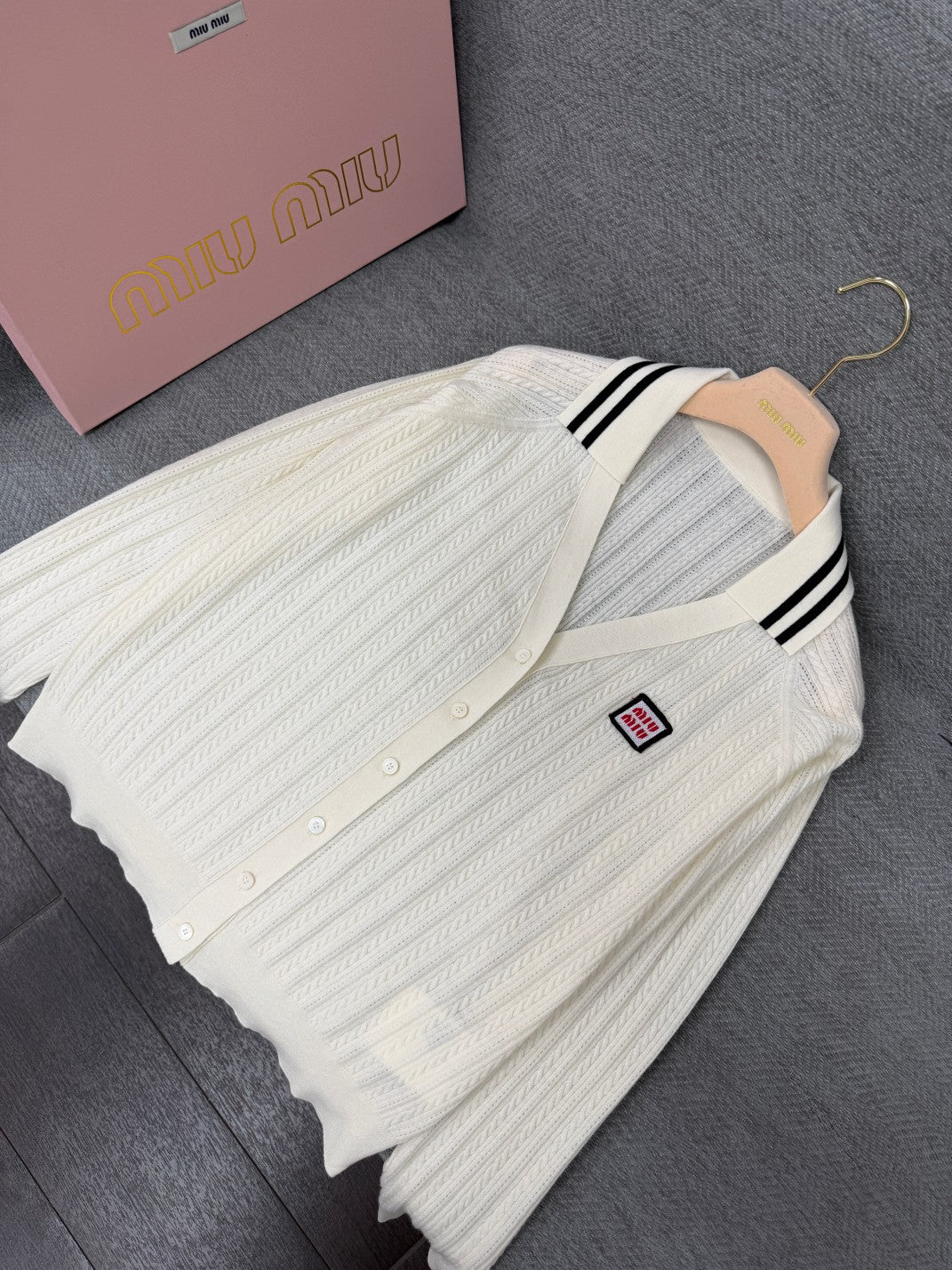 Miu 26s Twisted Rope Cardigan White Cotton 414812