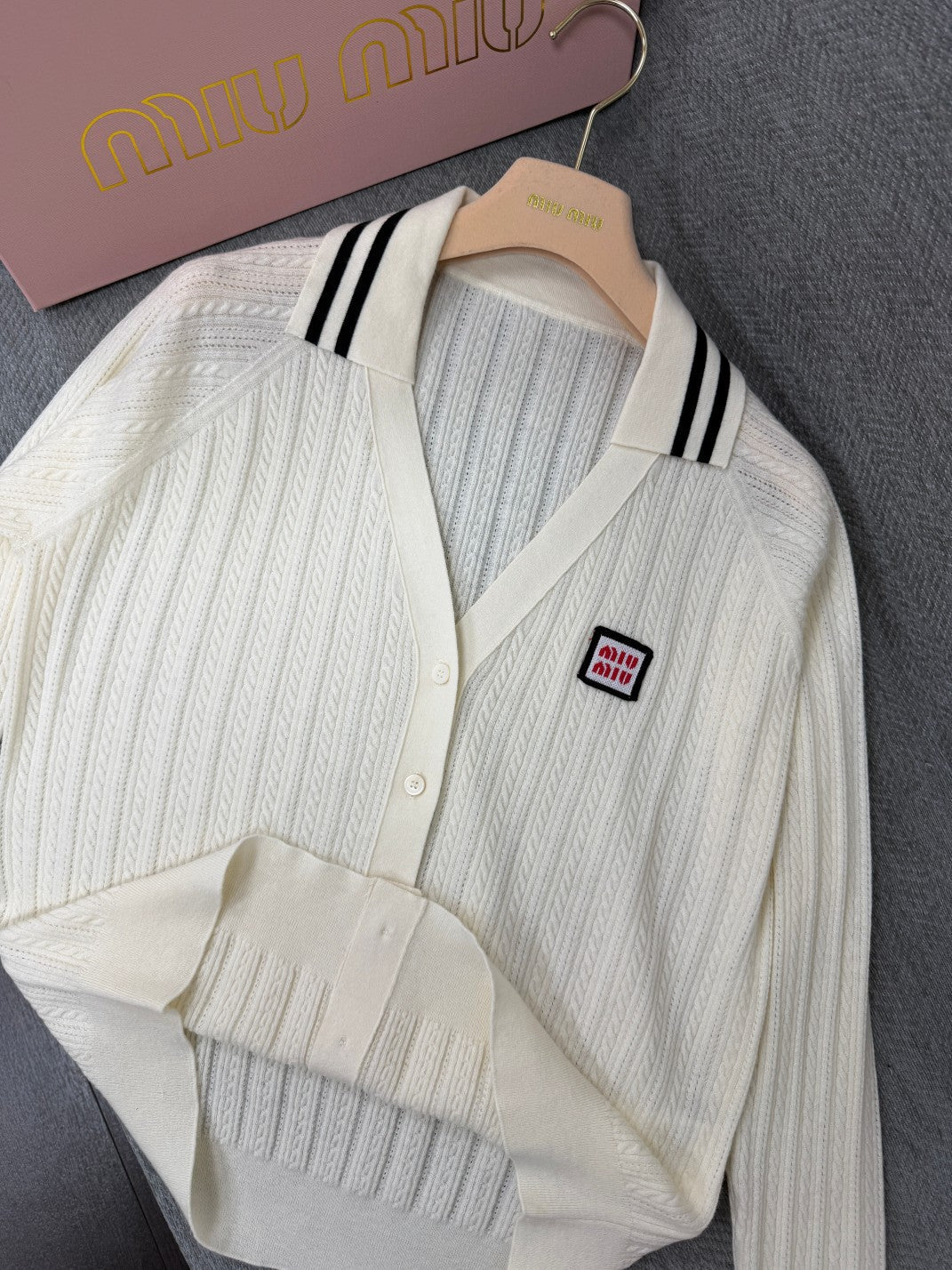 Miu 26s Twisted Rope Cardigan White Cotton 414812