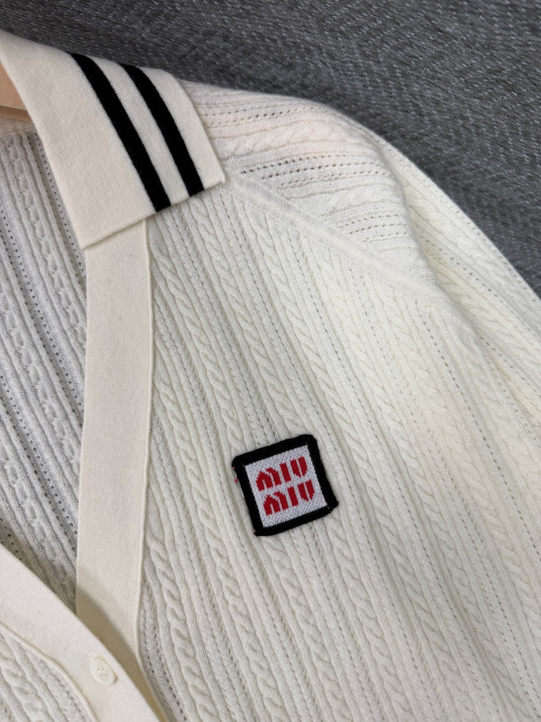 Miu 26s Twisted Rope Cardigan White Cotton 414812
