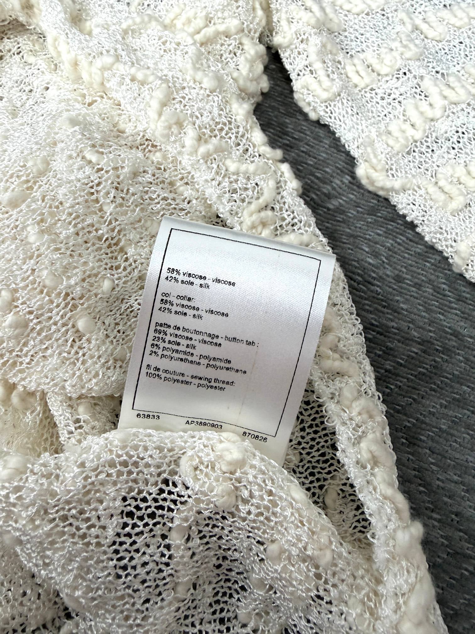 CC 26s Cardigan Textured Knit Pattern White Viscose Silk 414859
