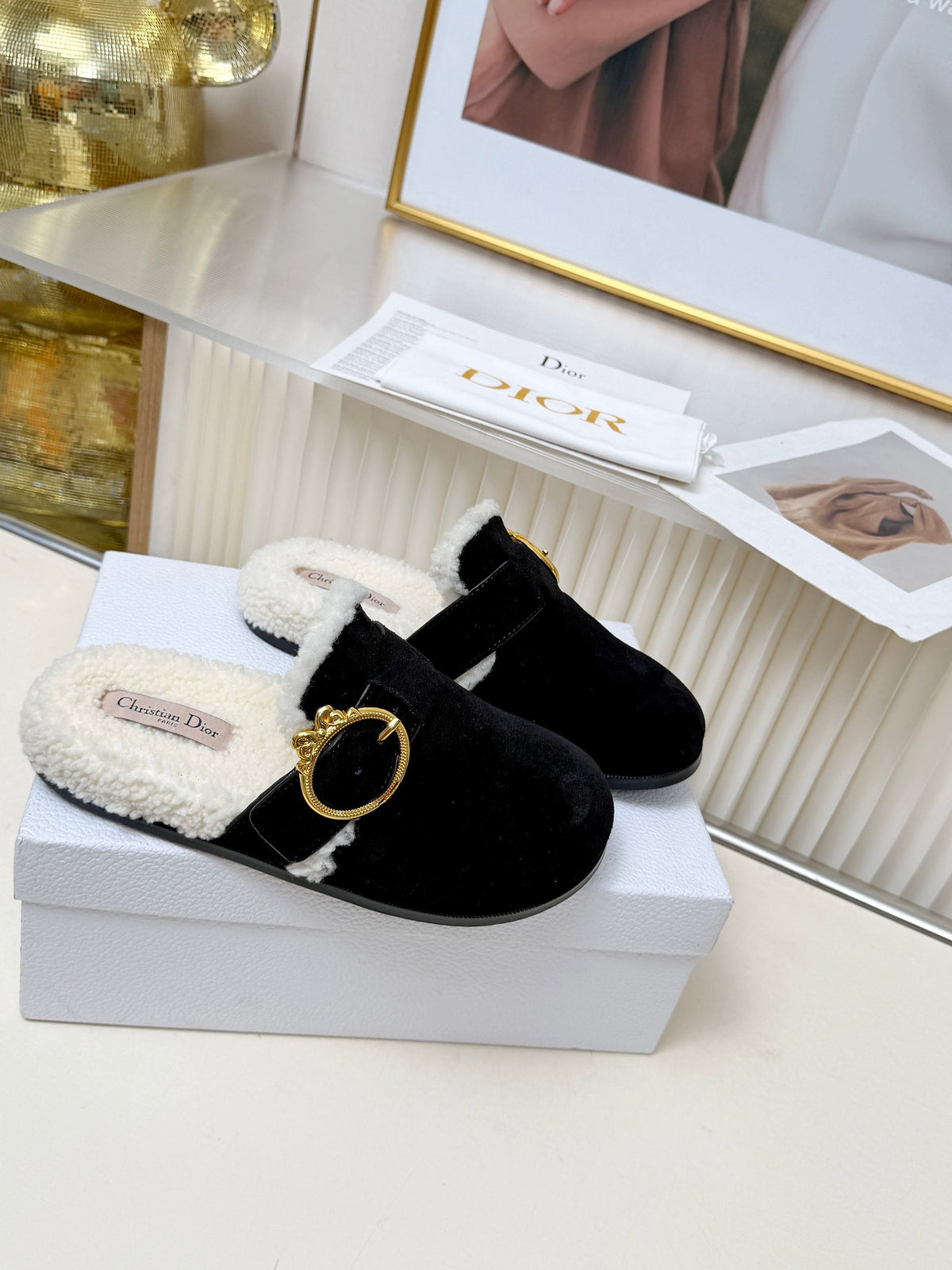 CD 26s Mules Black Suede Shearling 124415